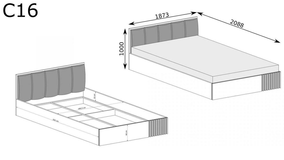 BETT CALI C-16 - Eiche Artisan, Holzwerkstoff - Meblini