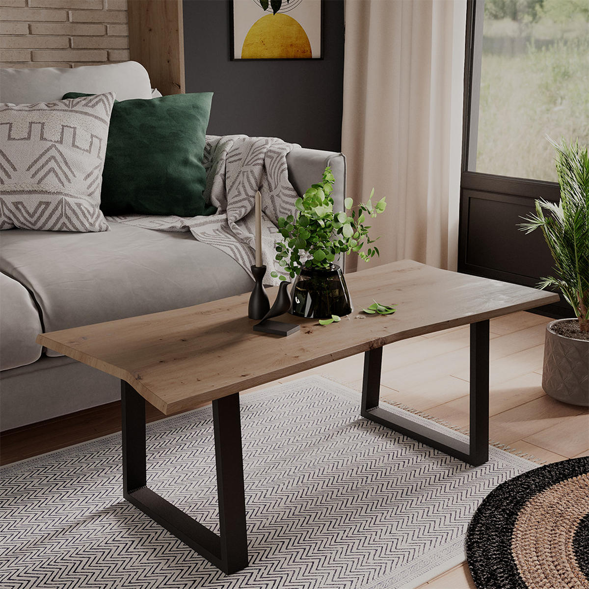 COUCHTISCH Yan Artisan 110 x 50 cm - Hellgrau, Holzwerkstoff (50/110/40cm) - Vicco