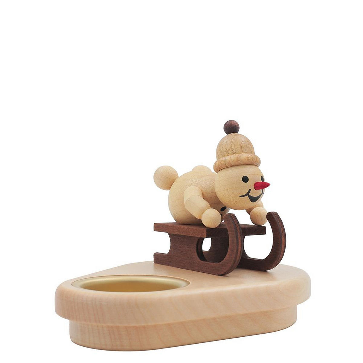 HOLZFIGUR Schneemann Rennschlittenfahrer mit Teelicht 13/10 cm - Multicolor, Holz (13/13/0.1cm)