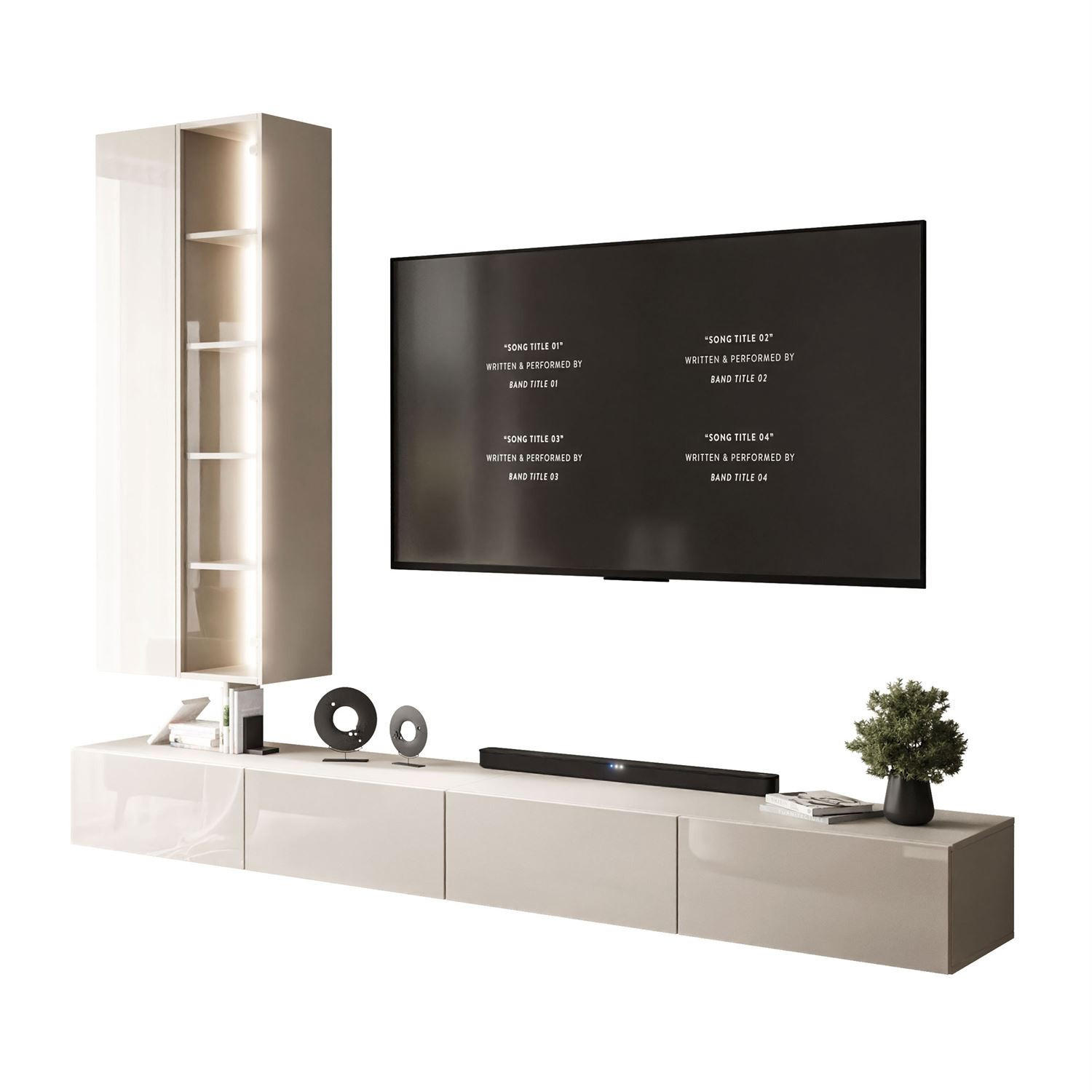 WOHNWAND CARMEN, hängend mit LED-Beleuchtung. - Kaschmir, Holzwerkstoff (250/27/40cm) - Lookway