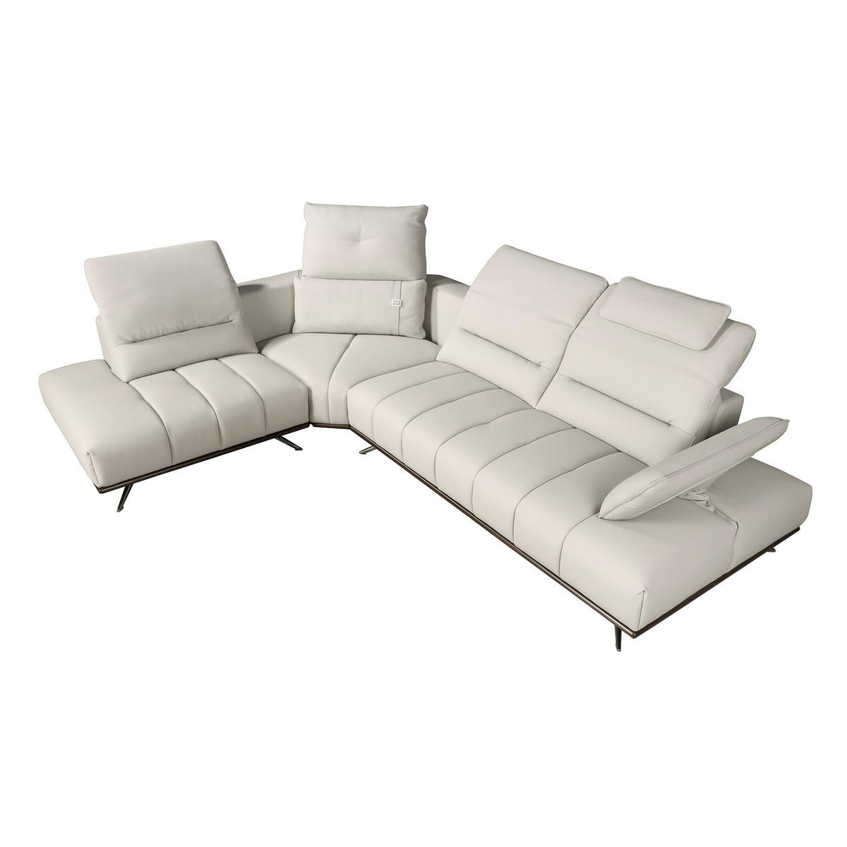 ECKSOFA Linksseitiges Ecksofa aus hellgrauem Leder 310/235/102 cm - Chromfarben/Hellgrau, Leder/Metall (310/235cm) - ANGEL CERDA