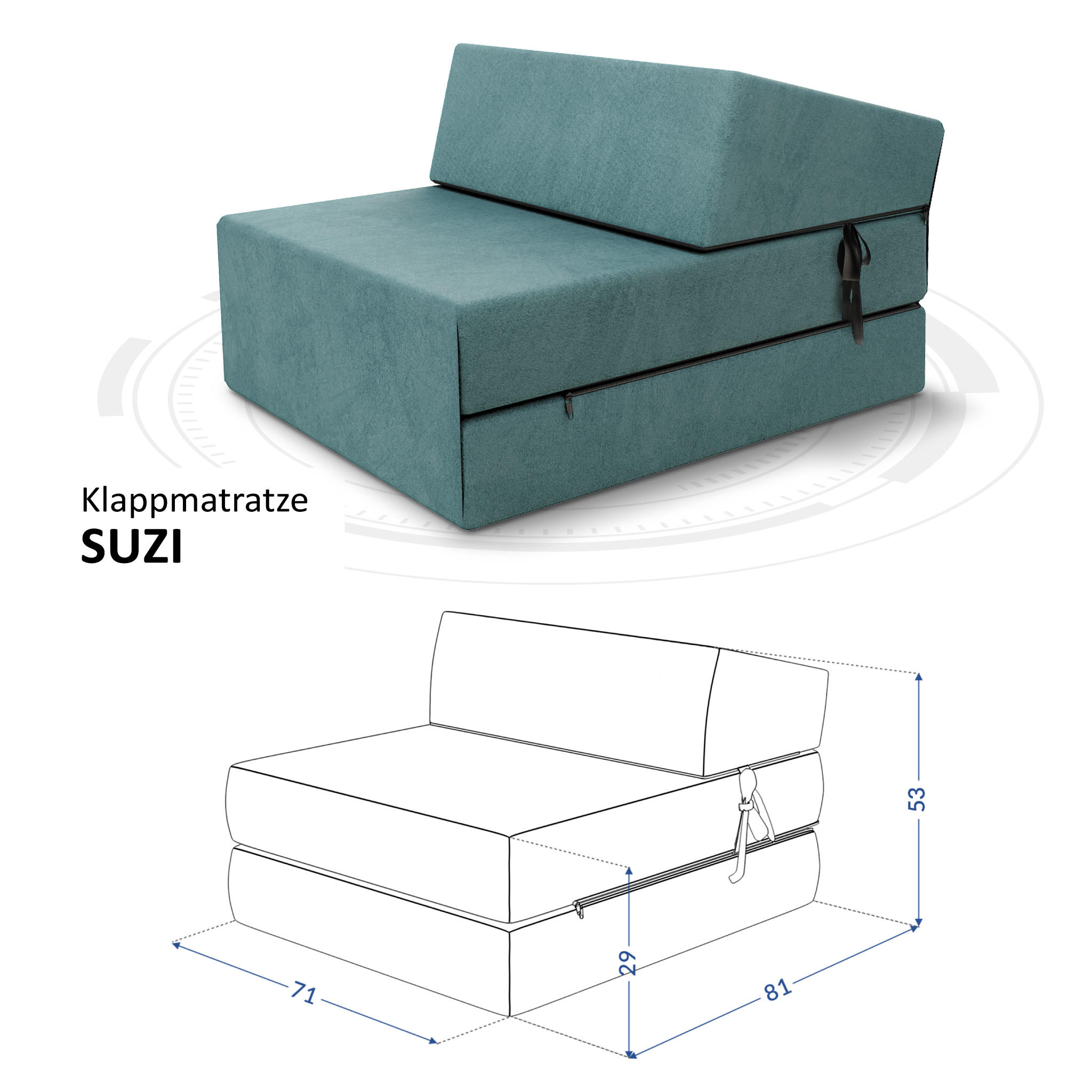 KLAPPMATRATZE SUZI - Türkis, Textil (70/200cm) - FDM