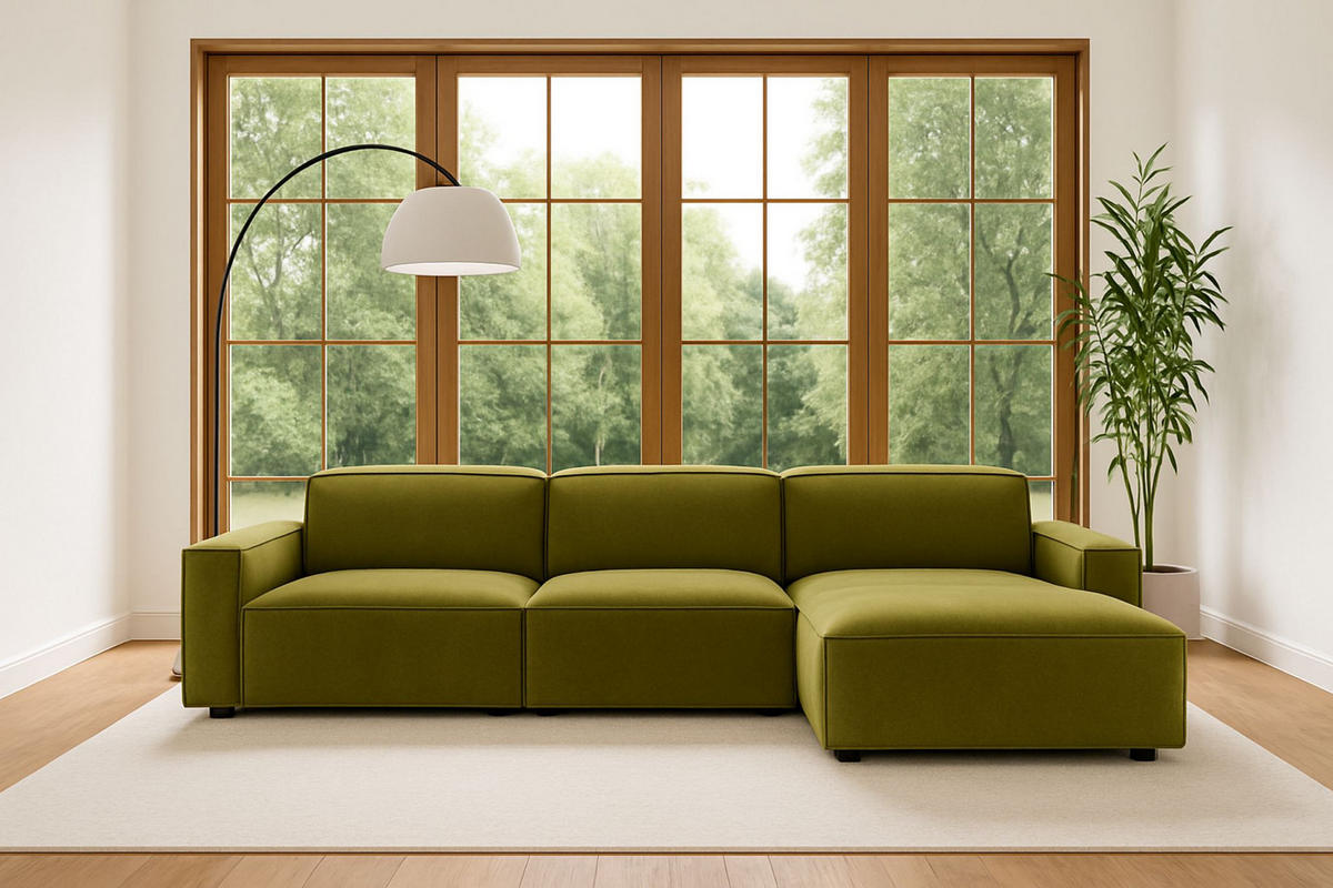 ECKSOFA Cursal L-Form, Stoff Salvador, Olive, Rechts - Olivgrün, Holz (284/166cm) - Kaiser Möbel