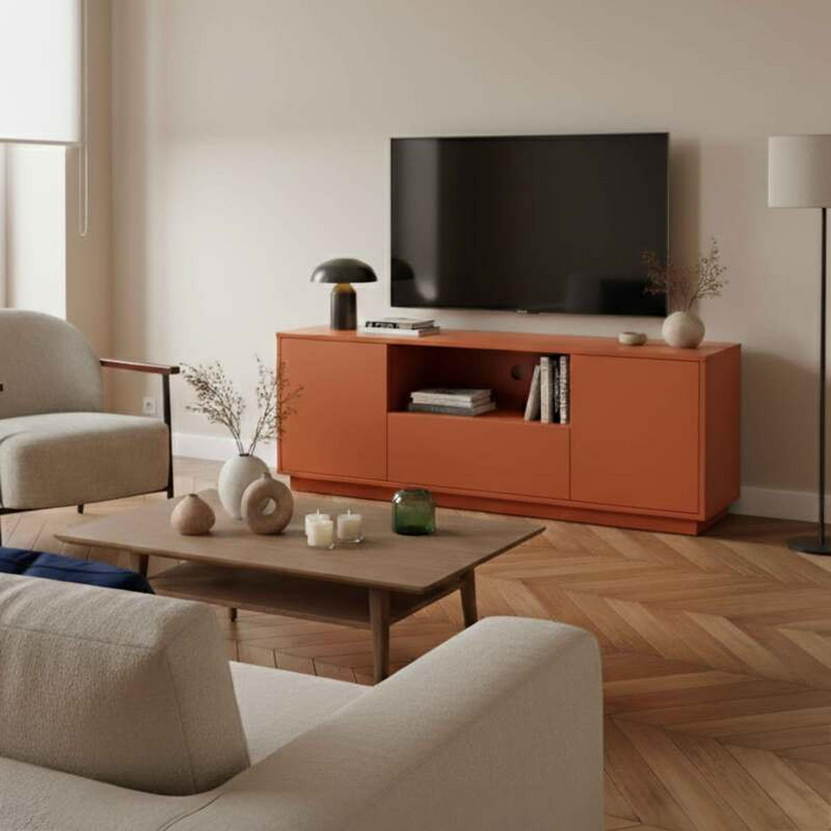 TV-SCHRANK 140 cm, Ziegelrot - Orange, Holz (40/52/140cm) - Oviala