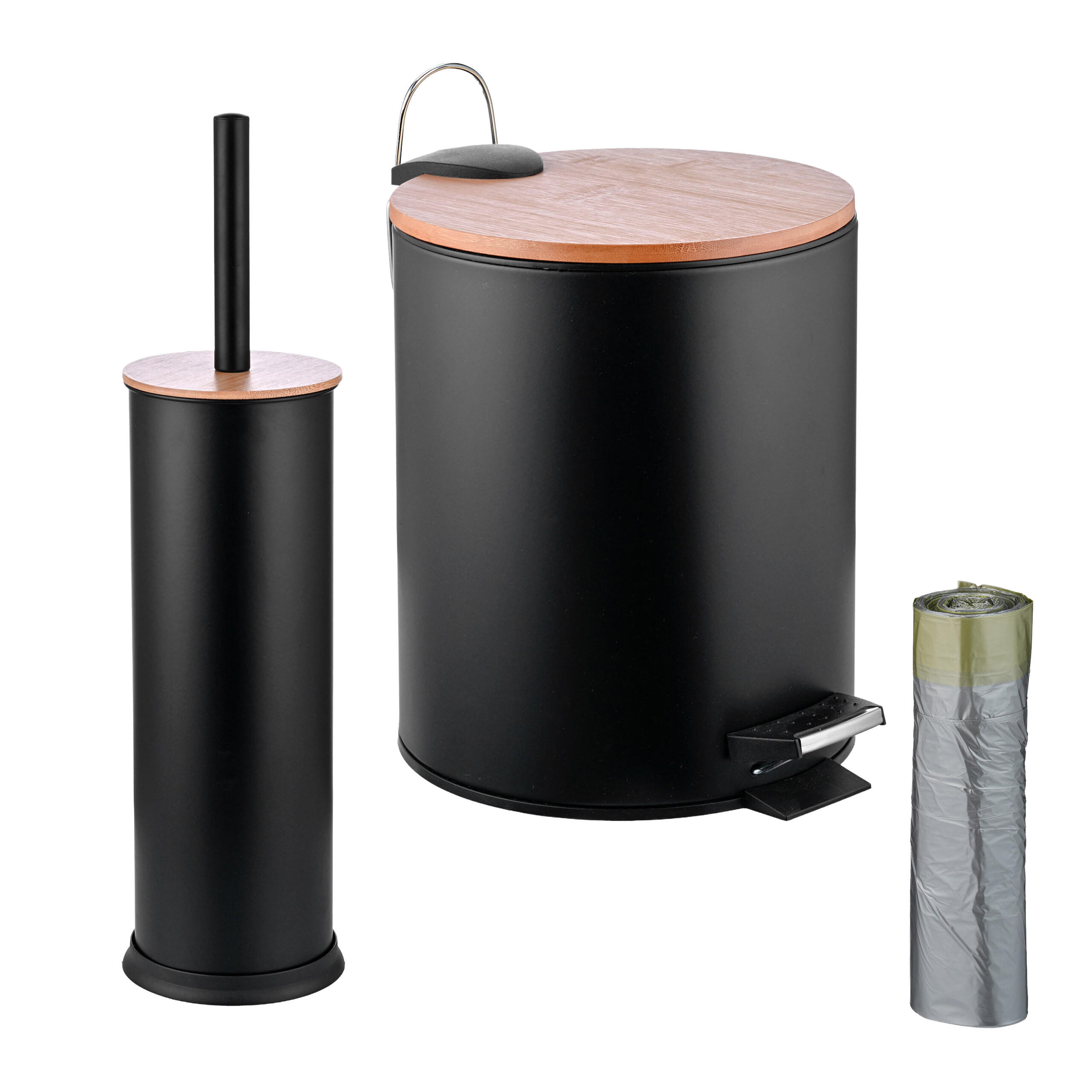 KÚPEĽŇOVÝ set - čierna, kov/drevo (20.5/26/25cm) - Relaxdays