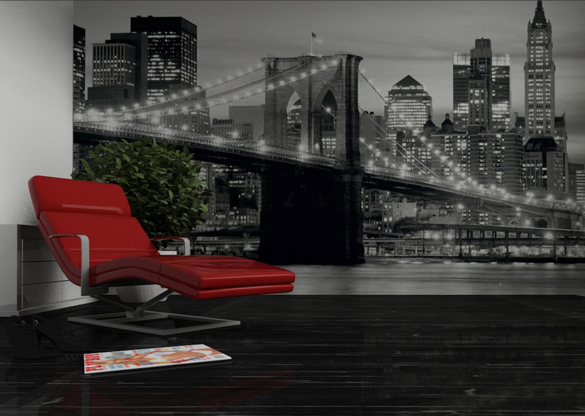 FOTOTAPETE Brooklyn Bridge New York 375 x 270 cm - Schwarz, Papier (375/270cm) - Sanders & Sanders