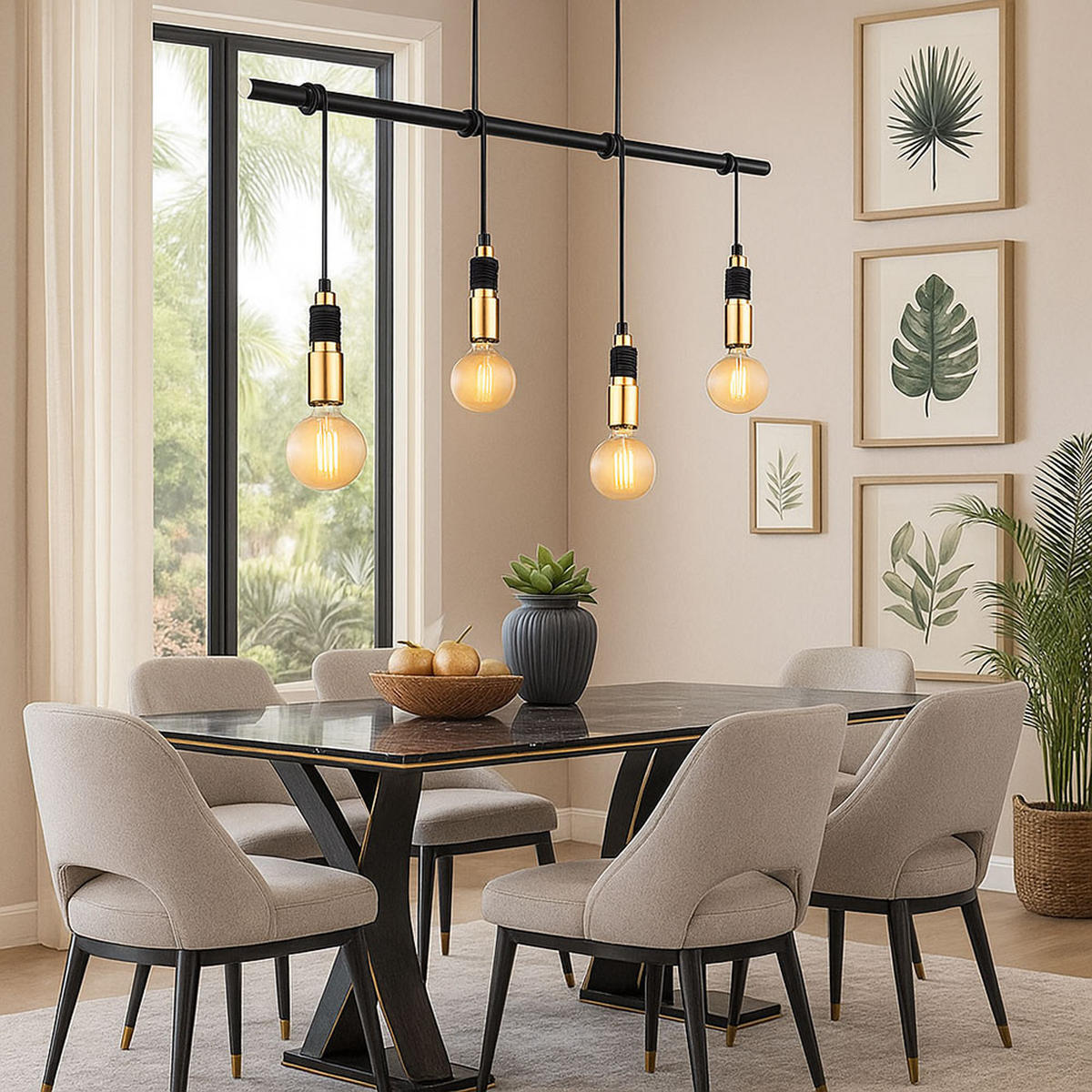 HÄNGELEUCHTE Messing Schwarz 4-Flammig - Schwarz, Metall (100/6/120cm) - Globo Lighting