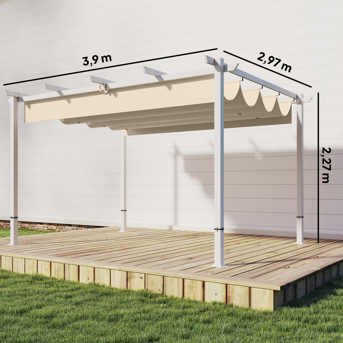 PERGOLA Stahl Polyester Beige - Beige/Weiß, Textil/Metall (297/227/390cm) - Outsunny
