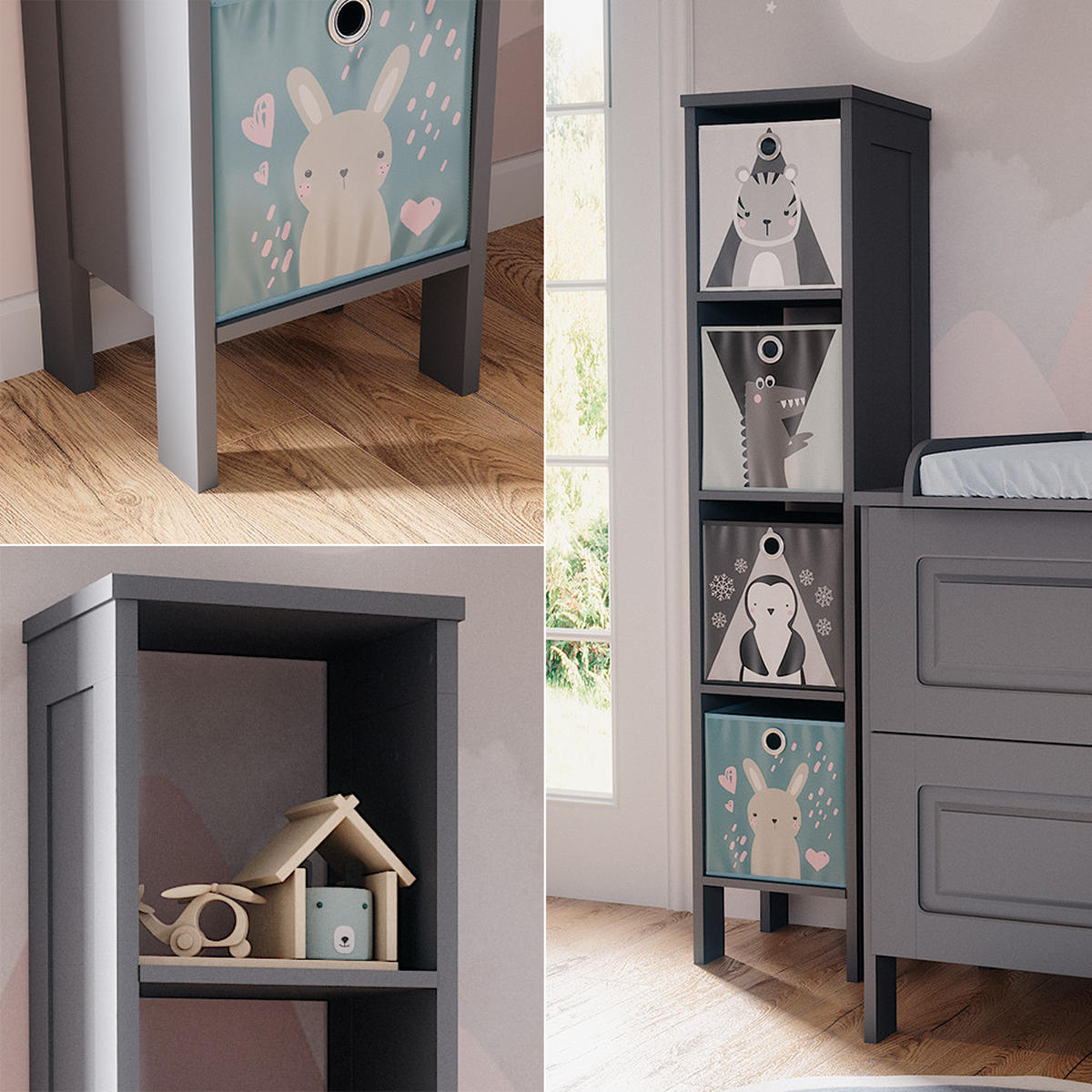 KINDERREGAL Ajaton Grau 35.2 x 159.5 cm - Grau, Holzwerkstoff (35.2/159.5/30.6cm) - VitaliSpa