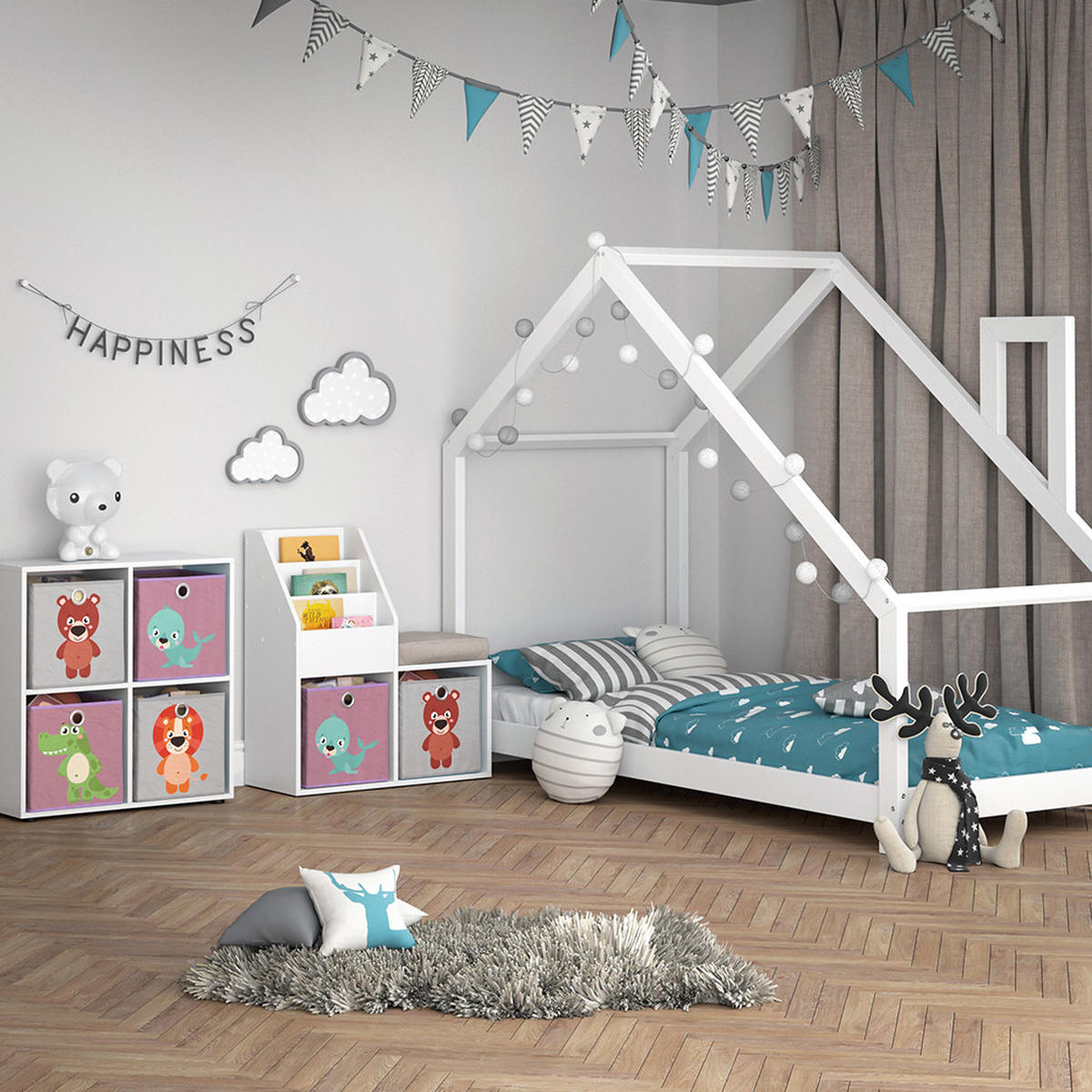KINDERREGAL Luigi Weiß 72 x 79 cm Mini, mit 2 Faltboxen opt.3 - Weiß, Holzwerkstoff (30.9/79/72cm) - Vicco