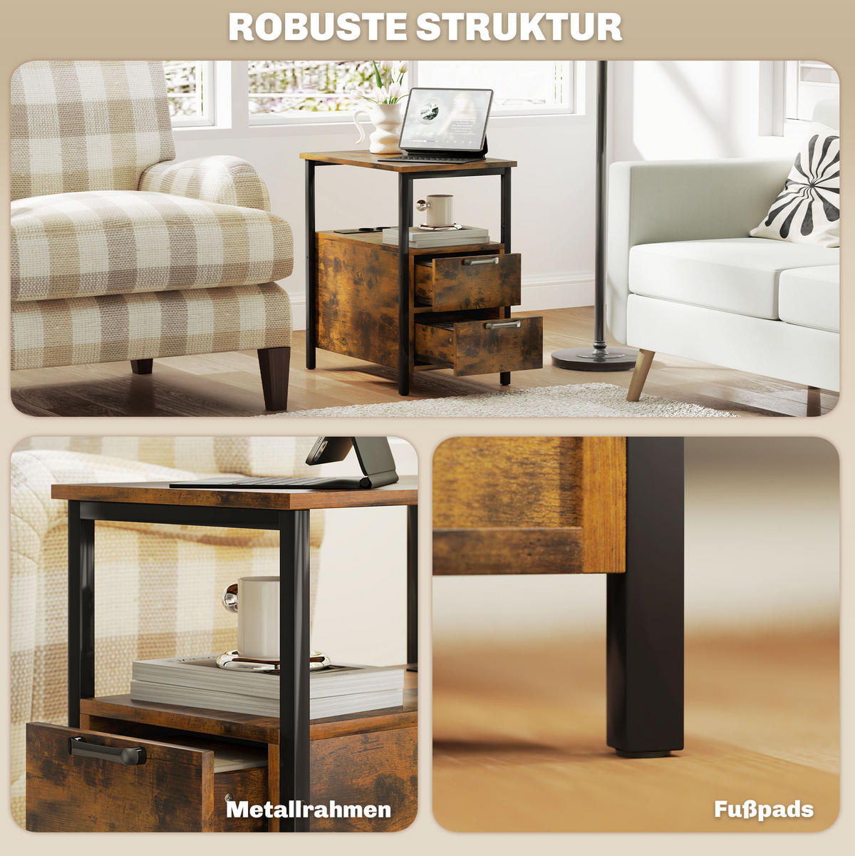 BEISTELLTISCH 55/58,5/35 cm Braun aus Holz mit Ladestation - Braun, Holzwerkstoff (55/35/58.5cm) - OKMYHOME