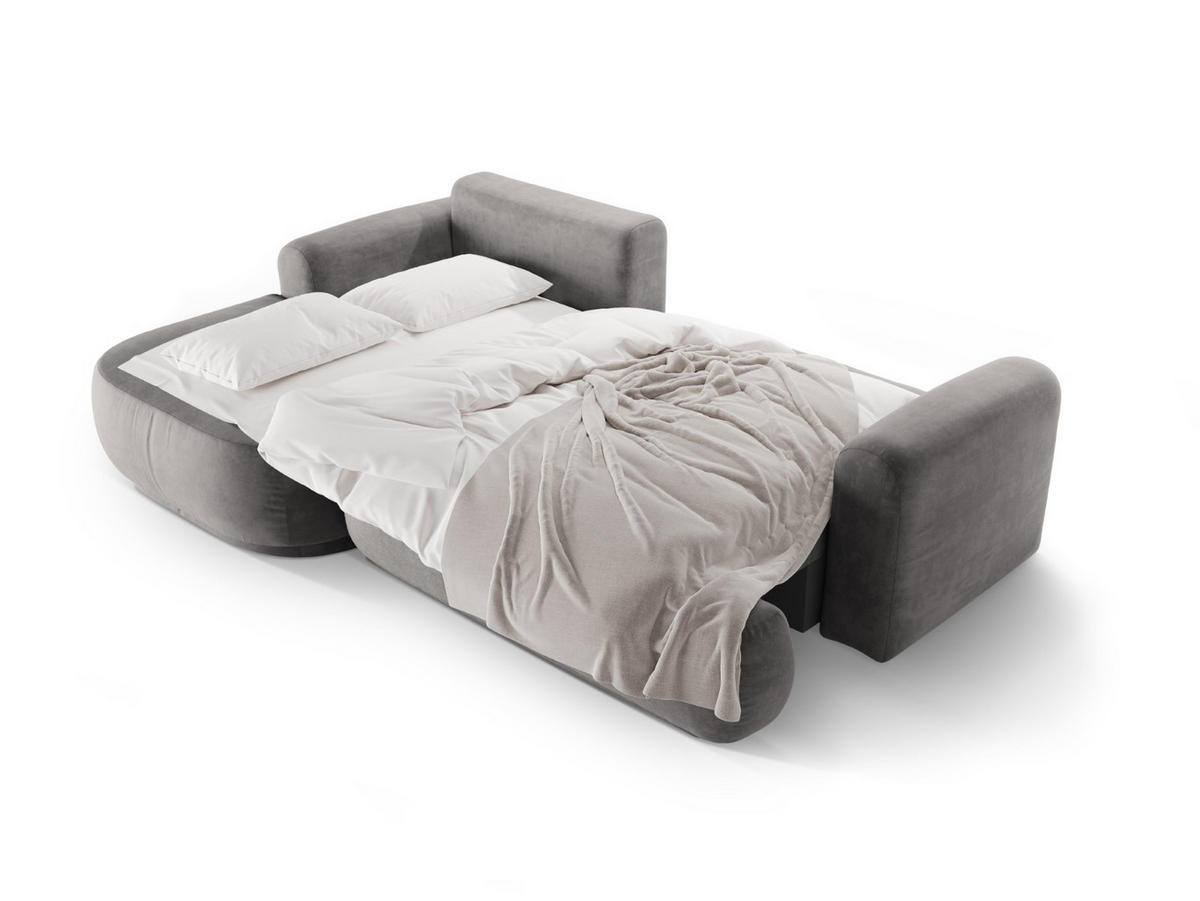 SCHLAFSOFA modular mit Bettkasten links Ella aus Samt grau 5 Sitzplätze - Grau, Textil (174/271cm) - Micadoni
