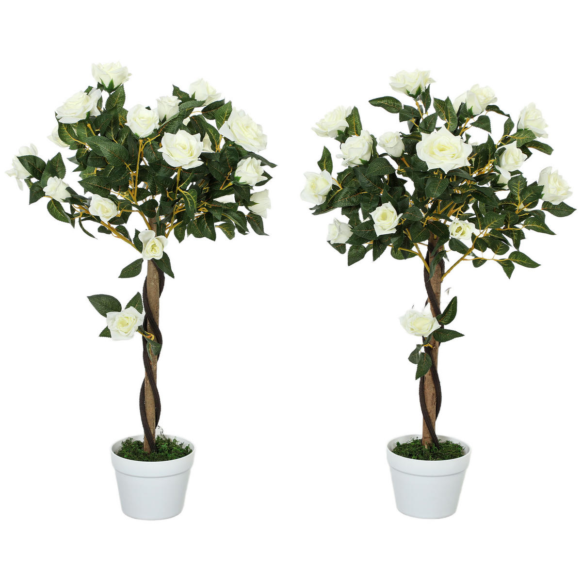 KÜNSTLICHE Rosenpflanzen 2er-Set groß 90 cm Kunstpflanze - Weiß/Grün, Kunststoff (90cm) - Outsunny