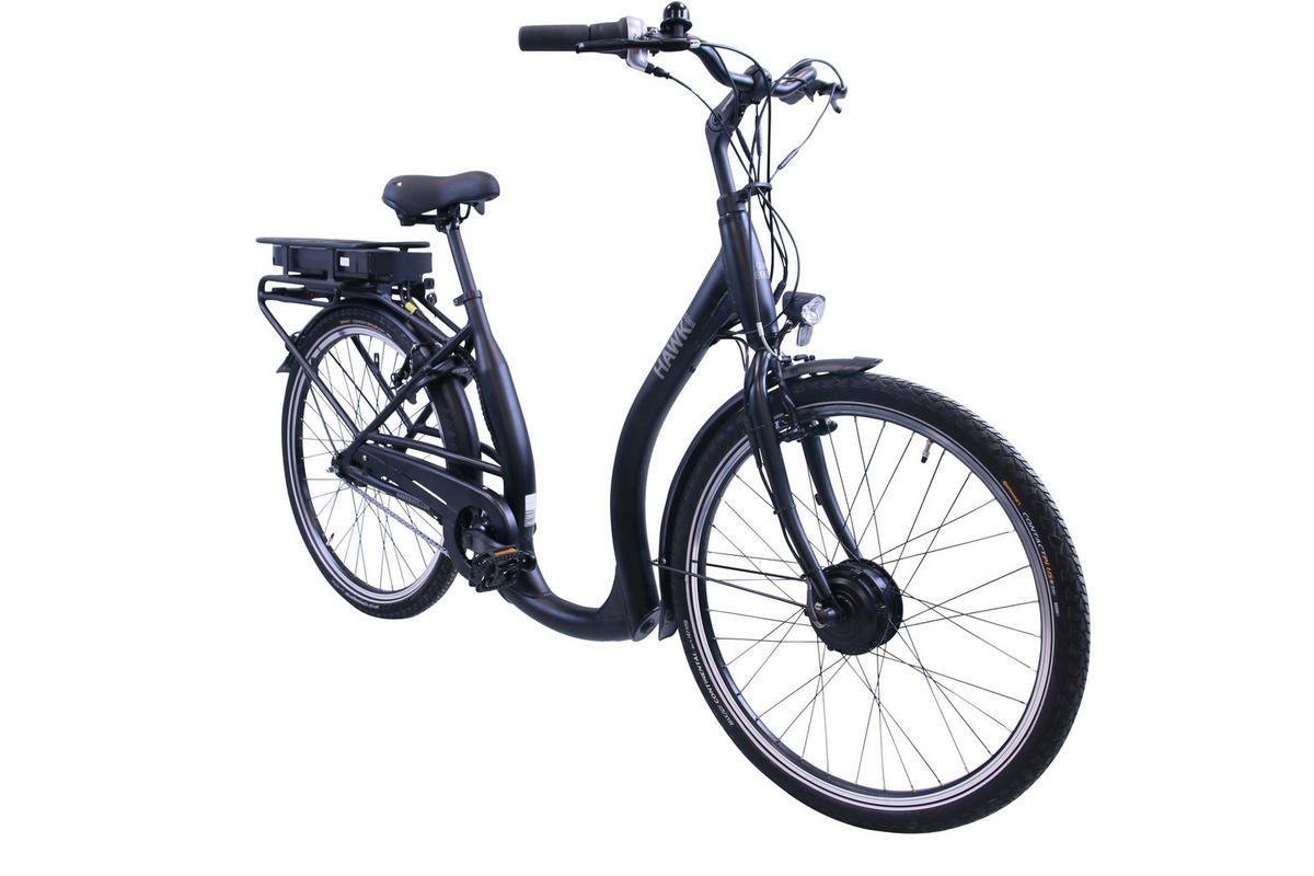 E-CITY Comfort E-Bike Schwarz 7 Gang 26 Zoll Gr:44cm - Schwarz, Metall (44cm) - Hawk Bikes