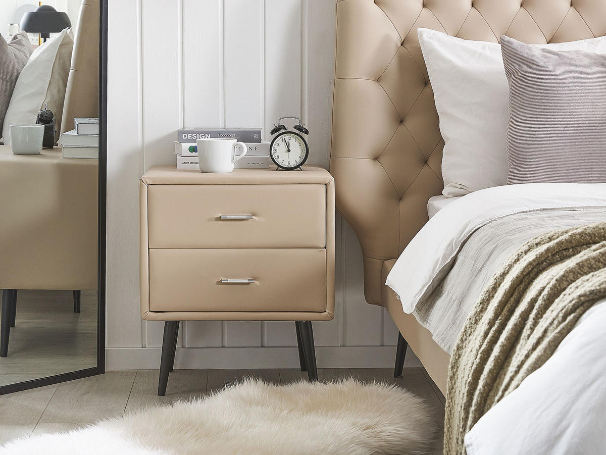 NACHTTISCH beige Kunstleder 2 Schubladen Essonne - Beige, Kunststoff/Textil (48/56/41cm) - Beliani