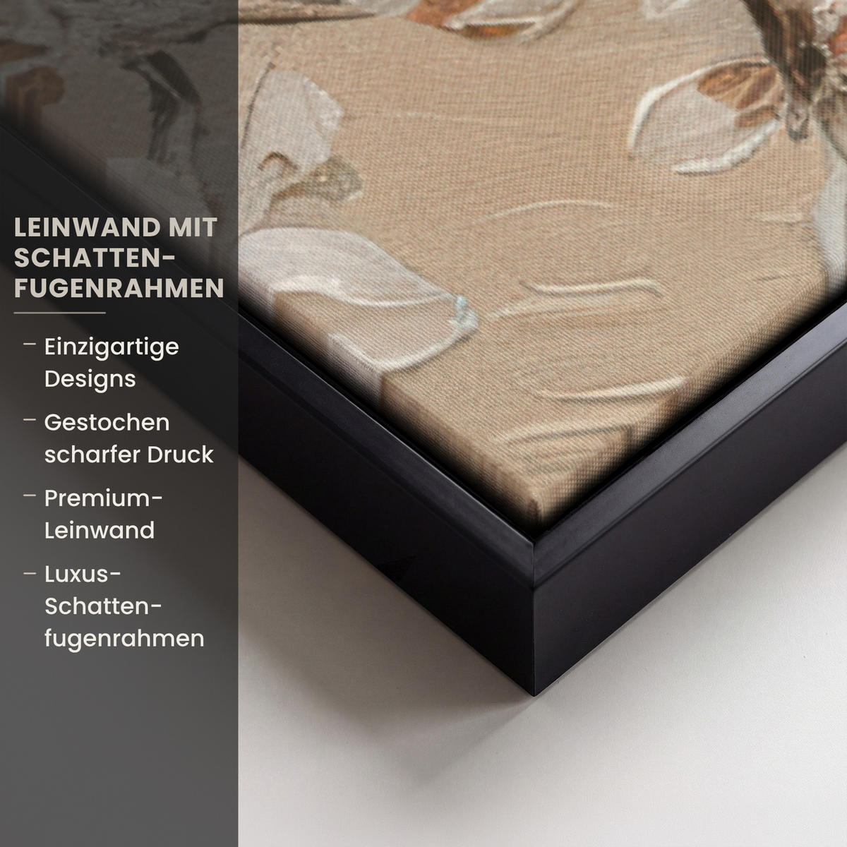 LEINWAND Bilder mit Rahmen - Blumen - Modern - Beige - Weiß - Blüte - 60x90 - Beige, Textil (60/90cm) - MuchoWow