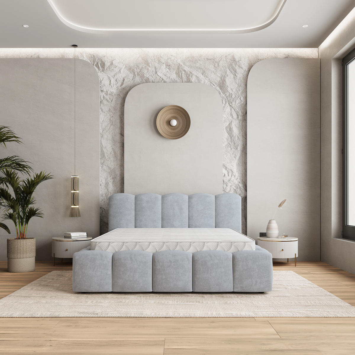 POLSTERBETT FALINA K 120x200 cm mit Bettkästen - Hellgrau - Hellgrau, Holz/Textil - MASSENO
