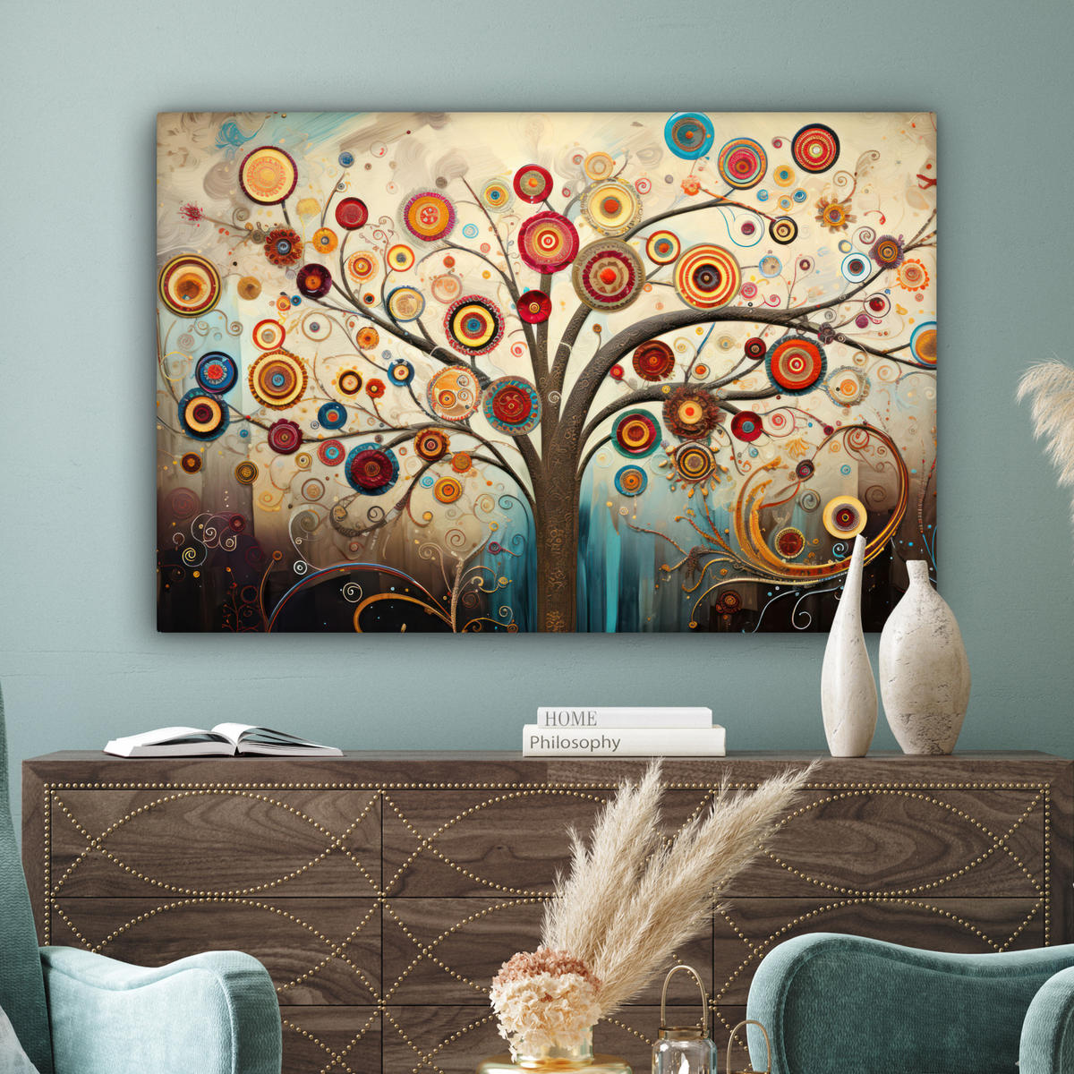 LEINWANDBILD Baum - Baum des Lebens - Farbe Wohnzimmer 120x80 cm - Braun, Textil (120/80cm) - MuchoWow