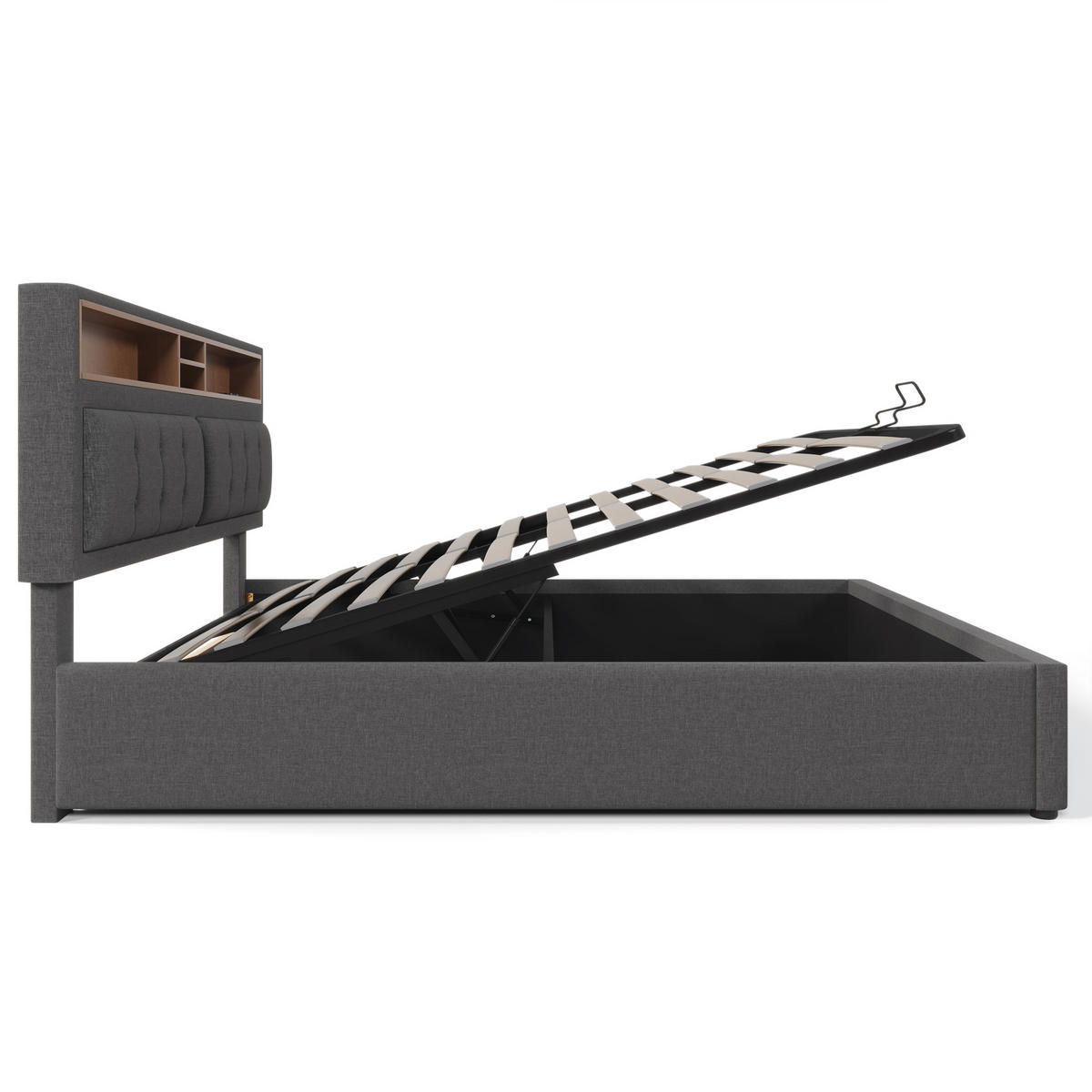 Polsterbett Grau 160x200cm mit Stauraum & USB-Anschluss - Grau, Holzwerkstoff/Textil - Urban Meuble