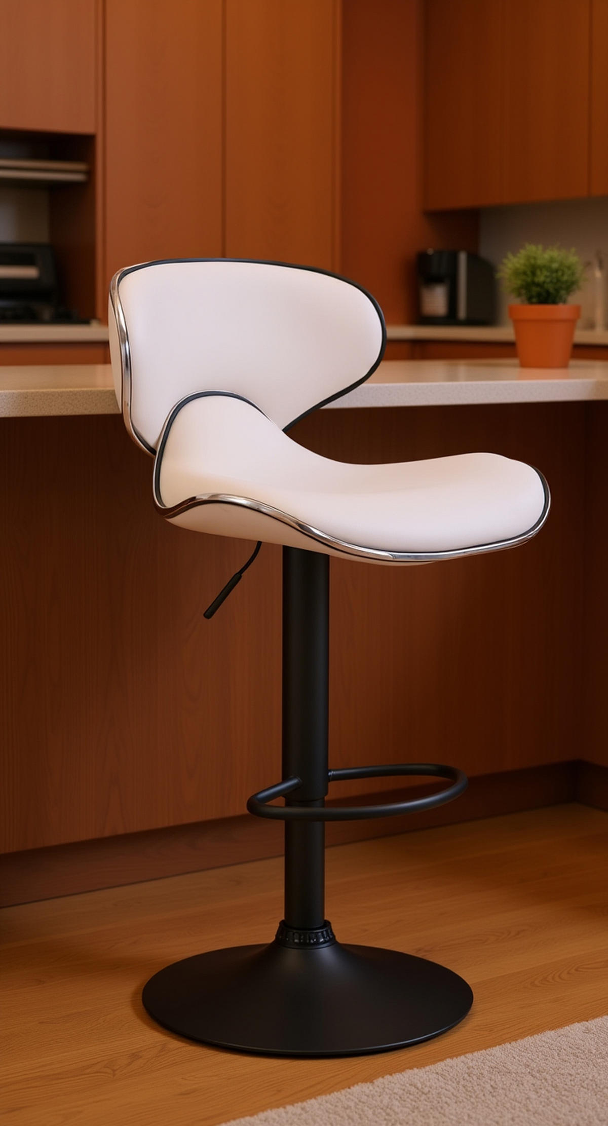 BARHOCKER 2er Set Las-Mallorcas Kunstleder schwarz weiß - Schwarz/Weiß, Kunststoff/Metall (46/108/49cm) - TPFLiving