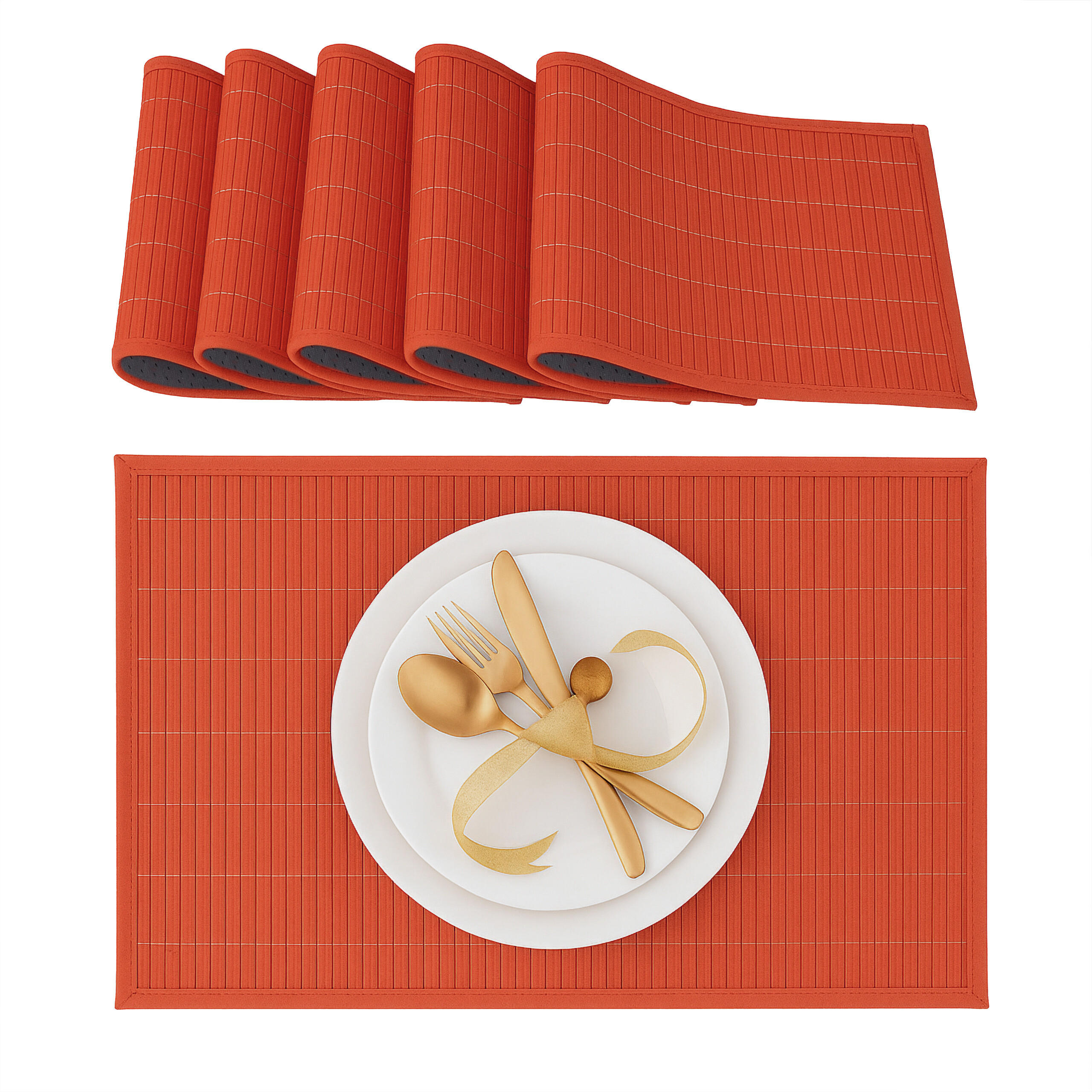 6-TLG.TISCHSET - Rot, Holz/Textil (30/45/0.3cm) - Relaxdays