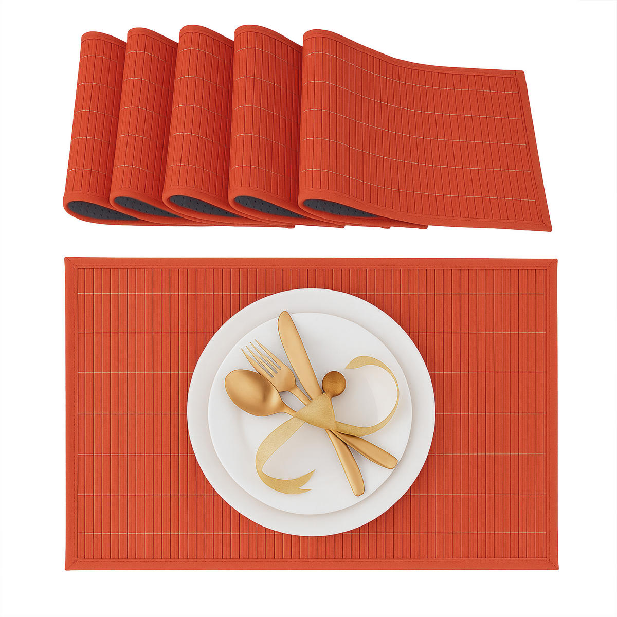 6-TLG.TISCHSET - Rot, Holz/Textil (30/45/0.3cm) - Relaxdays
