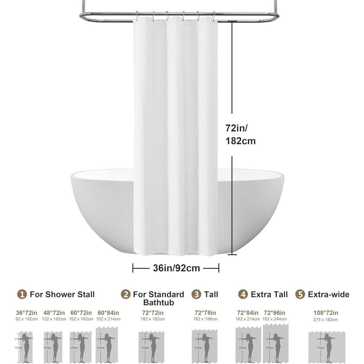 DUSCHVORHANG Leinenoptik 92 x 182 cm Weiß - Weiß, Textil (92/182cm)
