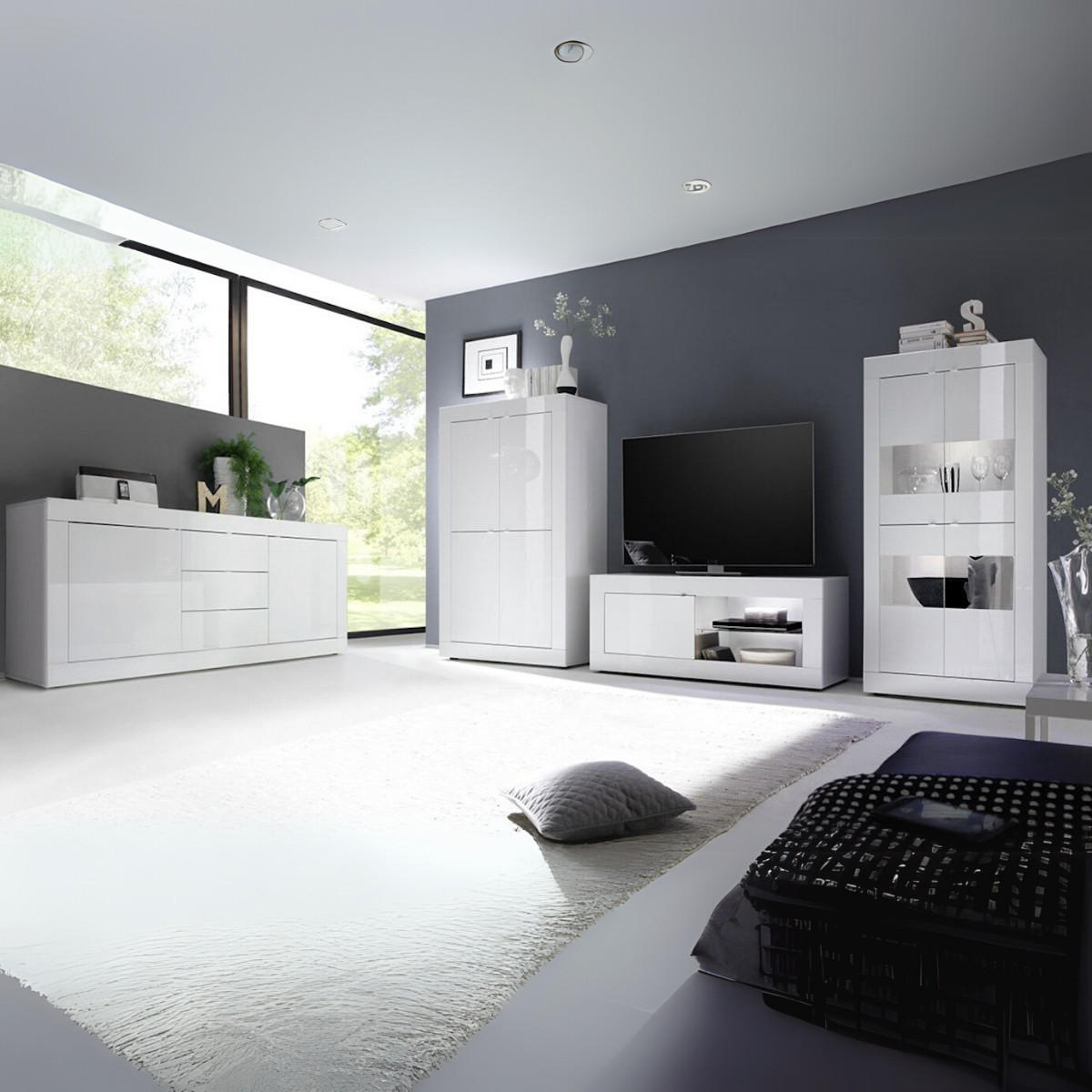 BUFFET 2 Türen 3 Schubladen L210 cm - Initial - Weiß, Holzwerkstoff (42/85.8/7.2cm) - Calicosy