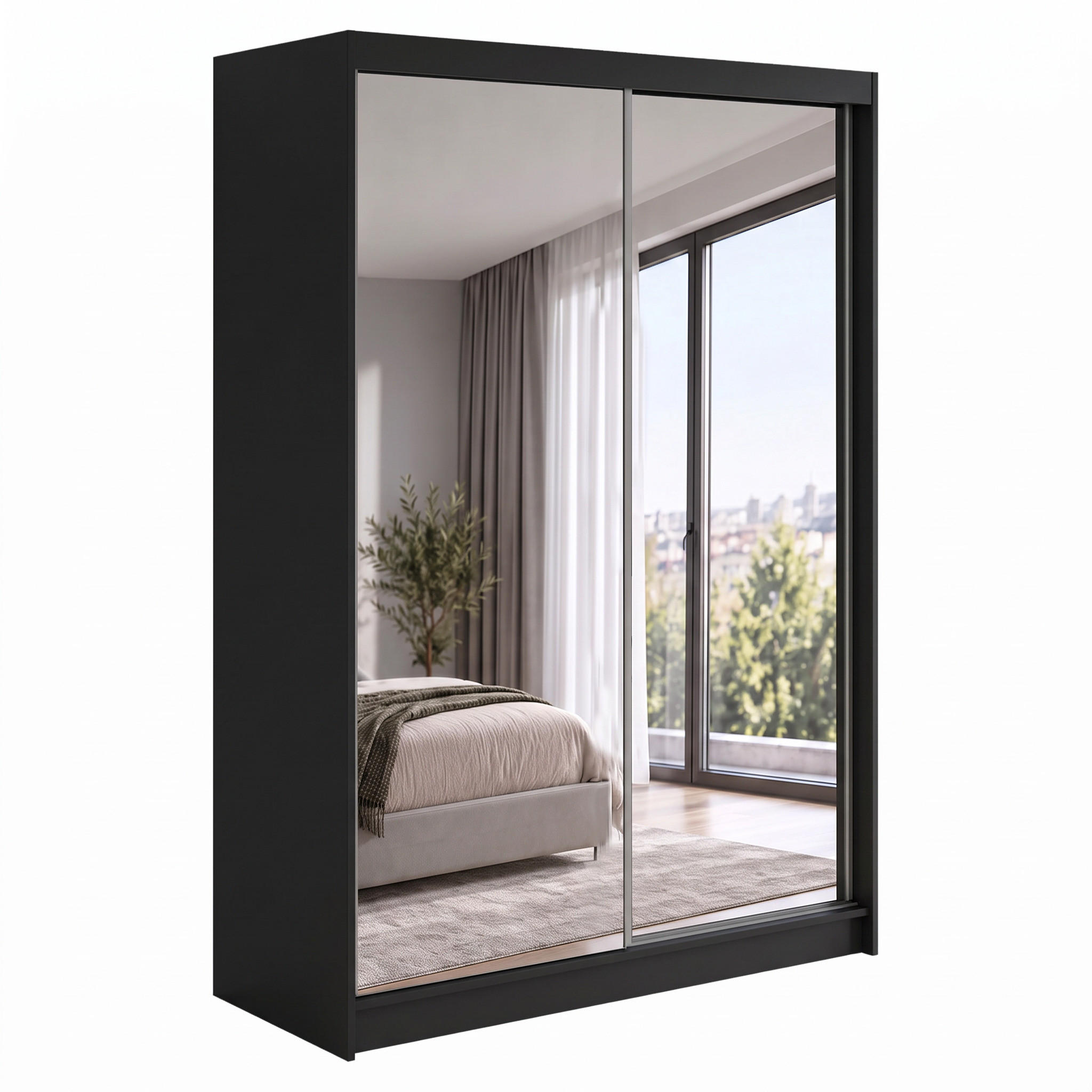 Beautysofa Schwebetürenschrank Schwarz 160x216x61 cm