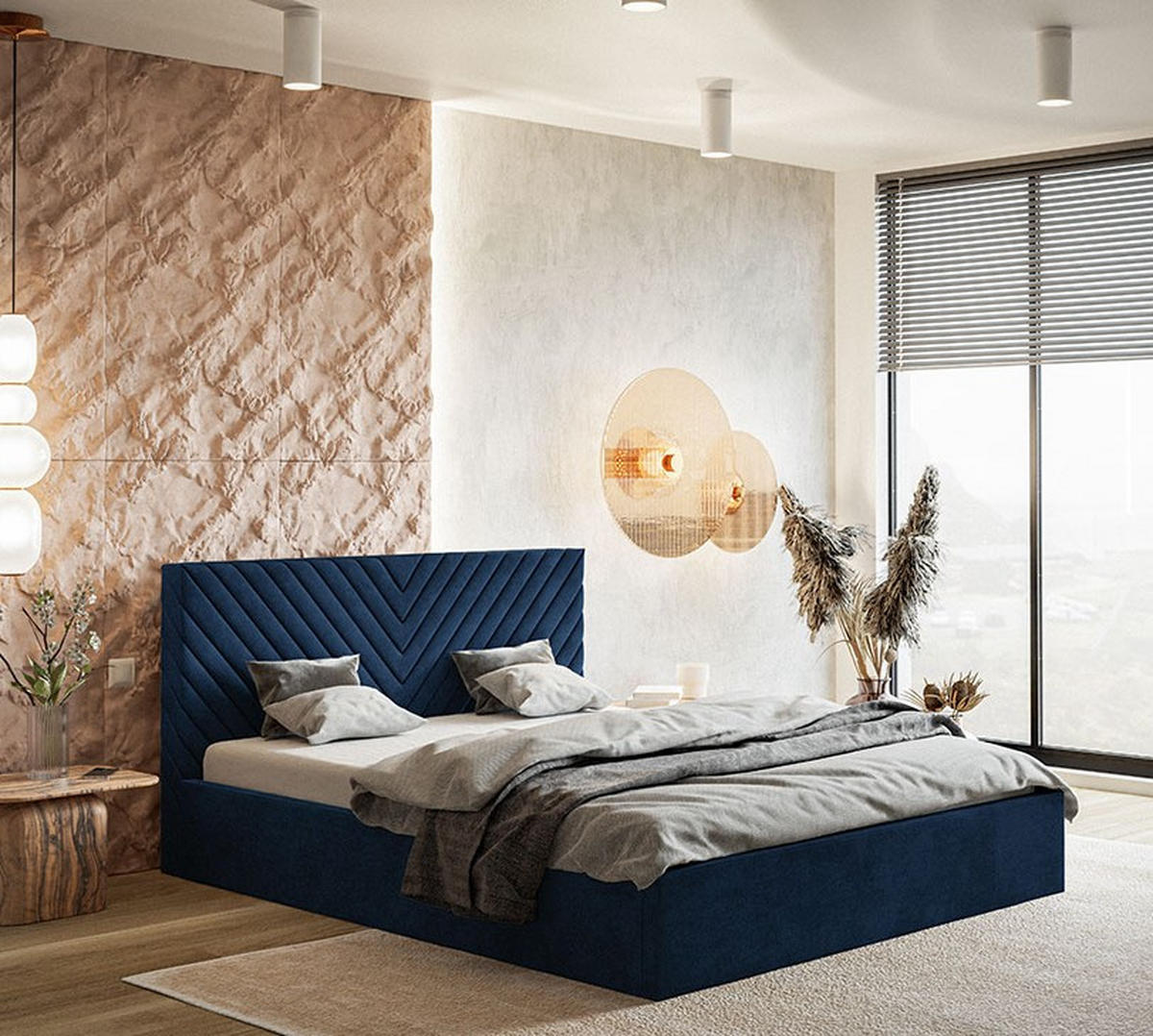 BETT Blau OLDO 8 Gepolstert Mit Bettkasten 180x200 cm - Dunkelblau, Textil (180/200cm) - Sepro Meble