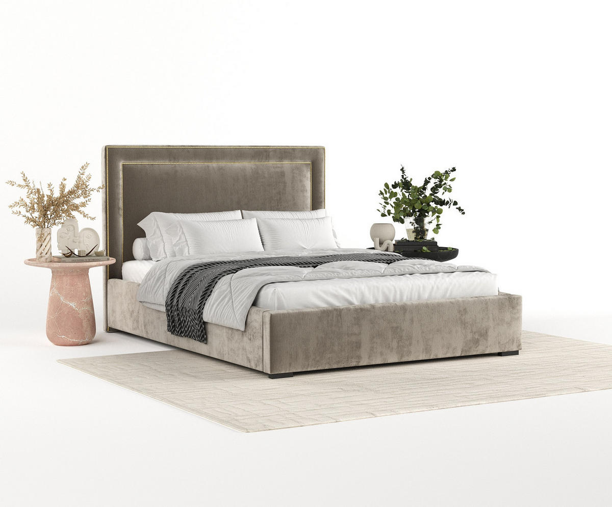 POLSTERBETT Como Beige 120/200 cm im Chenille-Stoff - Beige/Schwarz, Holz/Holzwerkstoff (120/200cm) - Maison de Reve
