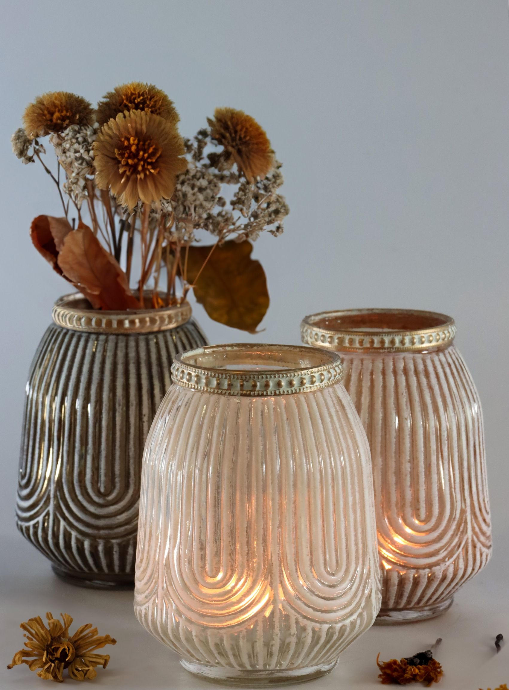 VASEN Set Fès naturfarbarben 3-tlg. - Naturfarben, Glas (11.5cm) - FURNARO