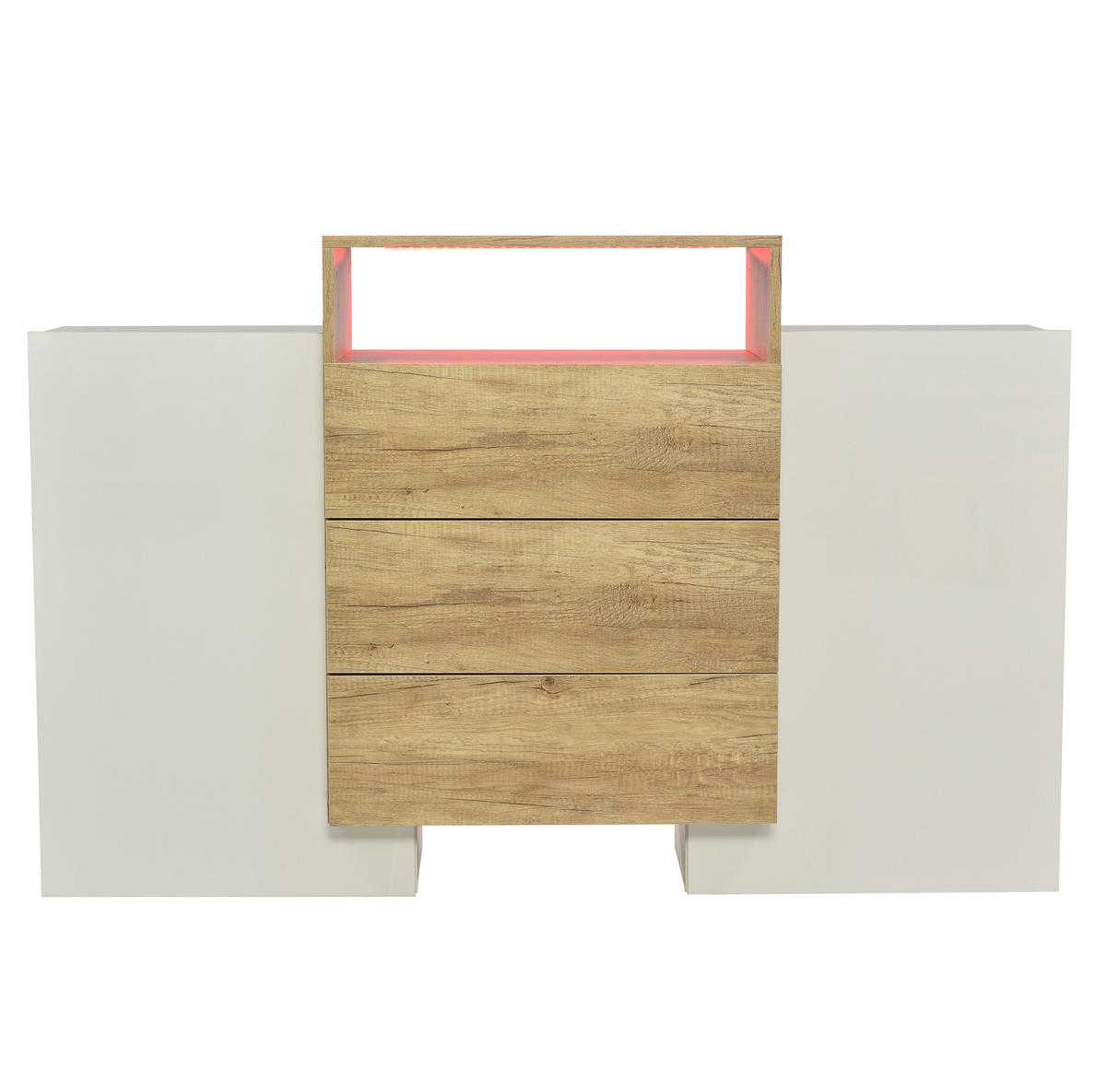 KOMMODE aus MDF 140x30x77,5cm in Natur mit LED-Lichtstreifen - Naturfarben, Holzwerkstoff (140/77.5/30cm) - Modfu
