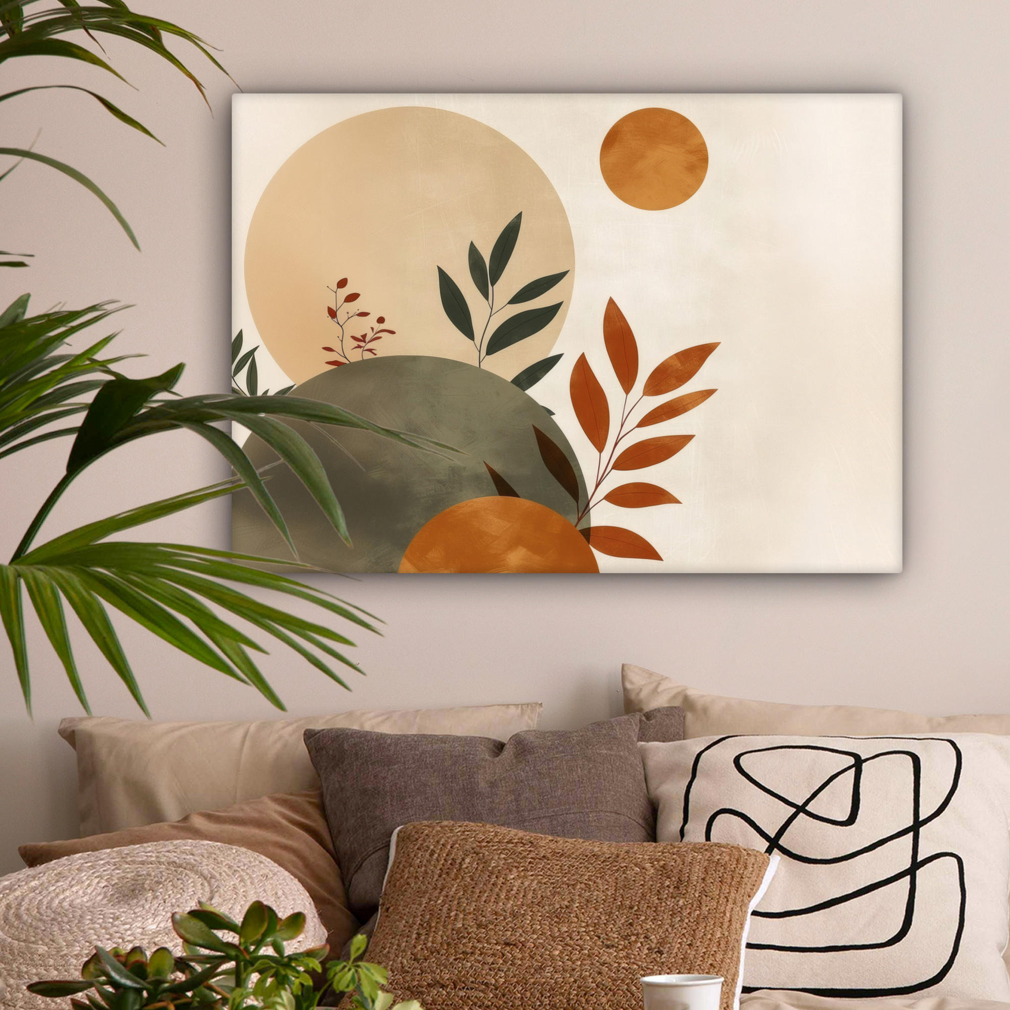 LEINWANDBILD Formen - Rund - Blätter - Beige Wandbilder 80x60 cm - Rostfarben, Textil (80/60cm) - MuchoWow