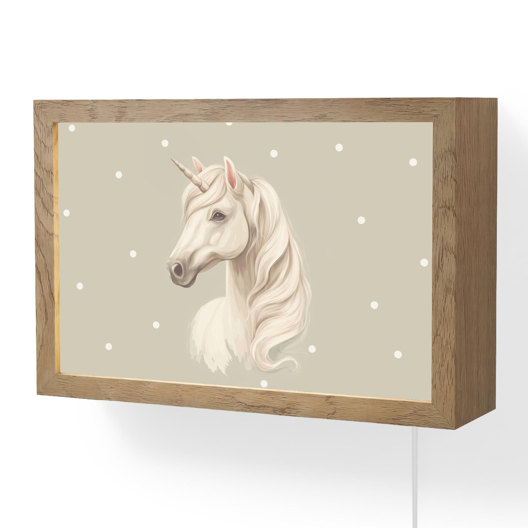 OnlyWow NÁSTĚNNÁ LAMPA Jednorožec - bílý - tečky 30x20 cm