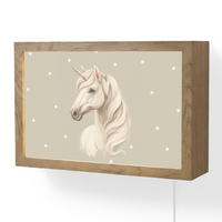 NÁSTĚNNÁ LAMPA Jednorožec - bílý - tečky 30x20 cm - šedohnědá, kompozitní dřevo (30/20/8cm) - OnlyWow