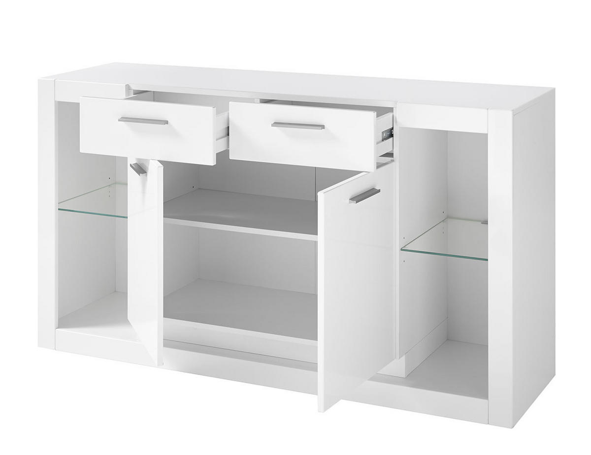 SIDEBOARD Meran weiß Hochglanz 150 / 43 / 83cm - Weiß Hochglanz/Eichefarben, Holz/Holzwerkstoff (150/83/43cm) - Feldmann-Wohnen