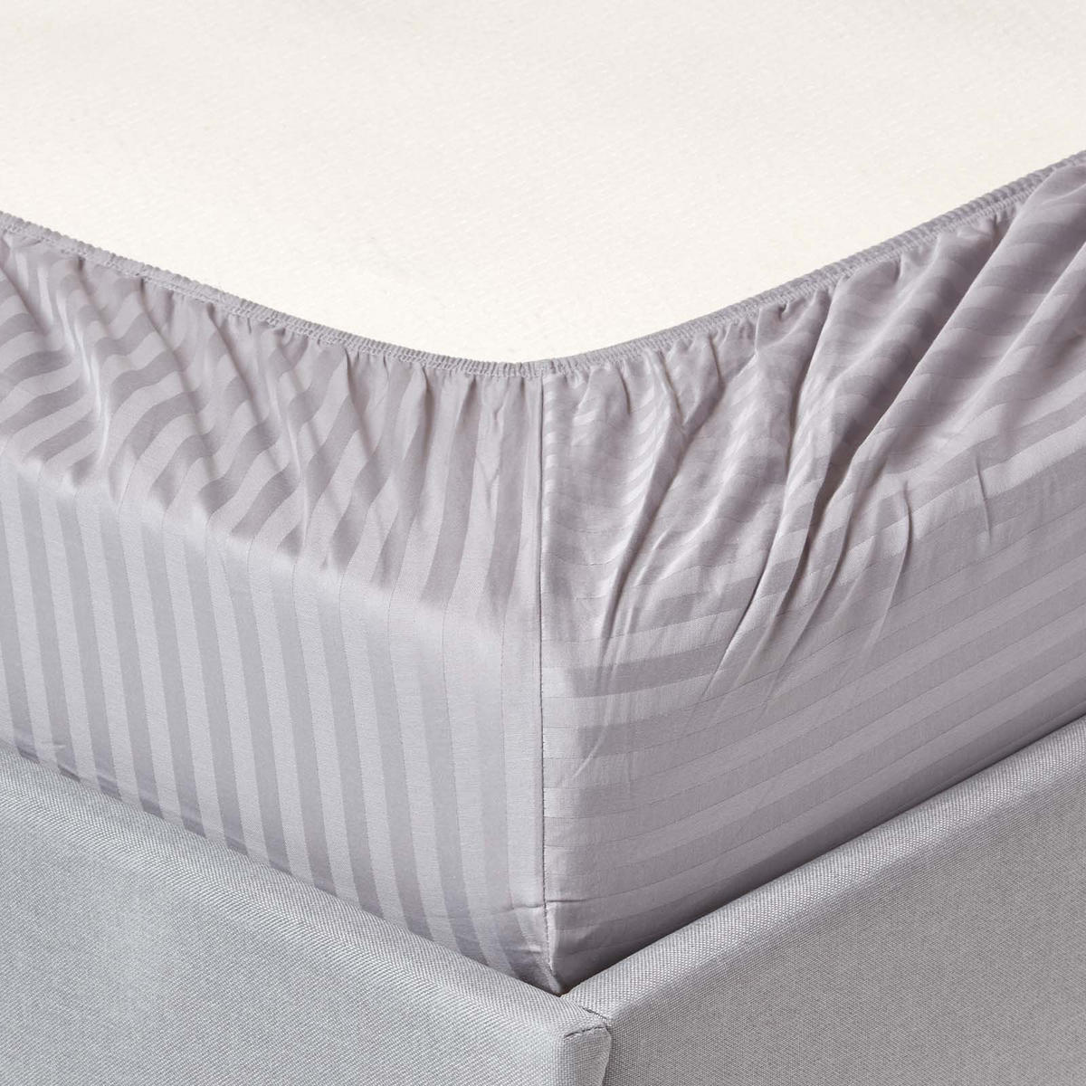 SPANNBETTLAKEN Damast gestreift, 100% Ägyptische Baumwolle - Grau, Textil (180/200cm) - Homescapes