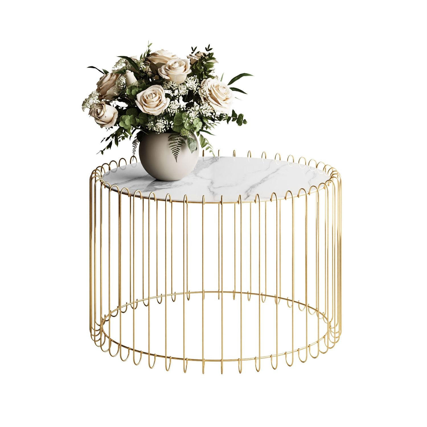 COUCHTISCH MARBELLE mit Marmorplatte, weißer Marmor/Gold - Weiß, Metall (60/60/39cm) - Lookway