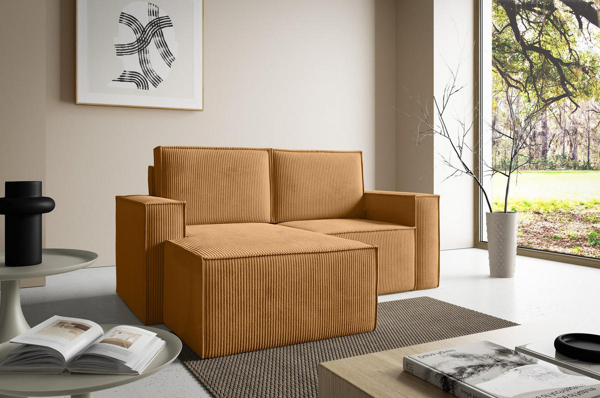 ECKSOFA Orto Gelb, Zweisitzer Kordecksofa linke seite - Gelb, Holzwerkstoff/Textil (180/141cm) - Bettso