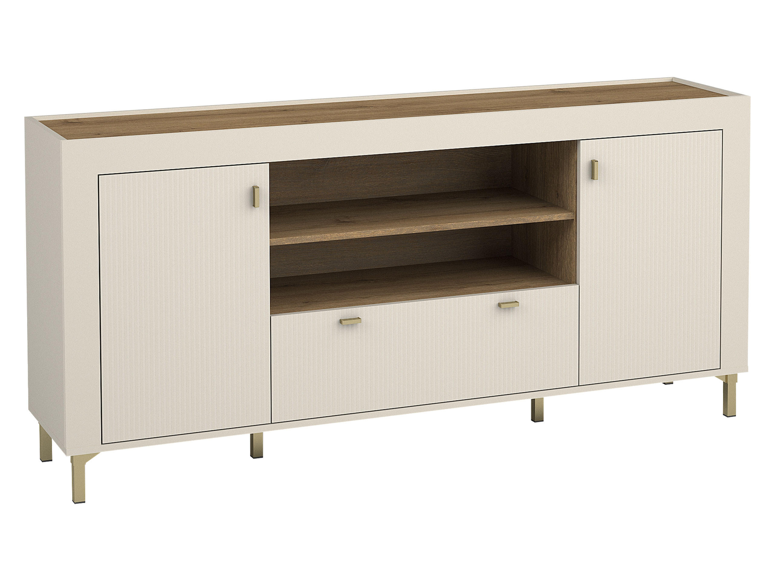 SIDEBOARD Mossa 2D1S MO07 - Kaschmir/Goldfarben, Holzwerkstoff/Kunststoff (177/84/40cm) - MIRJAN24