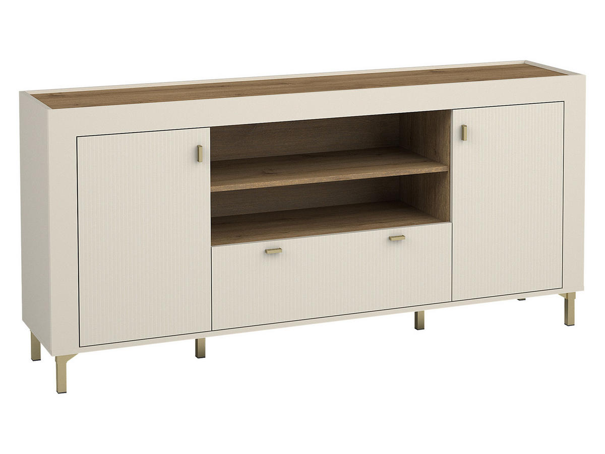 SIDEBOARD Mossa 2D1S MO07 - Kaschmir/Goldfarben, Holzwerkstoff/Kunststoff (177/84/40cm) - MIRJAN24