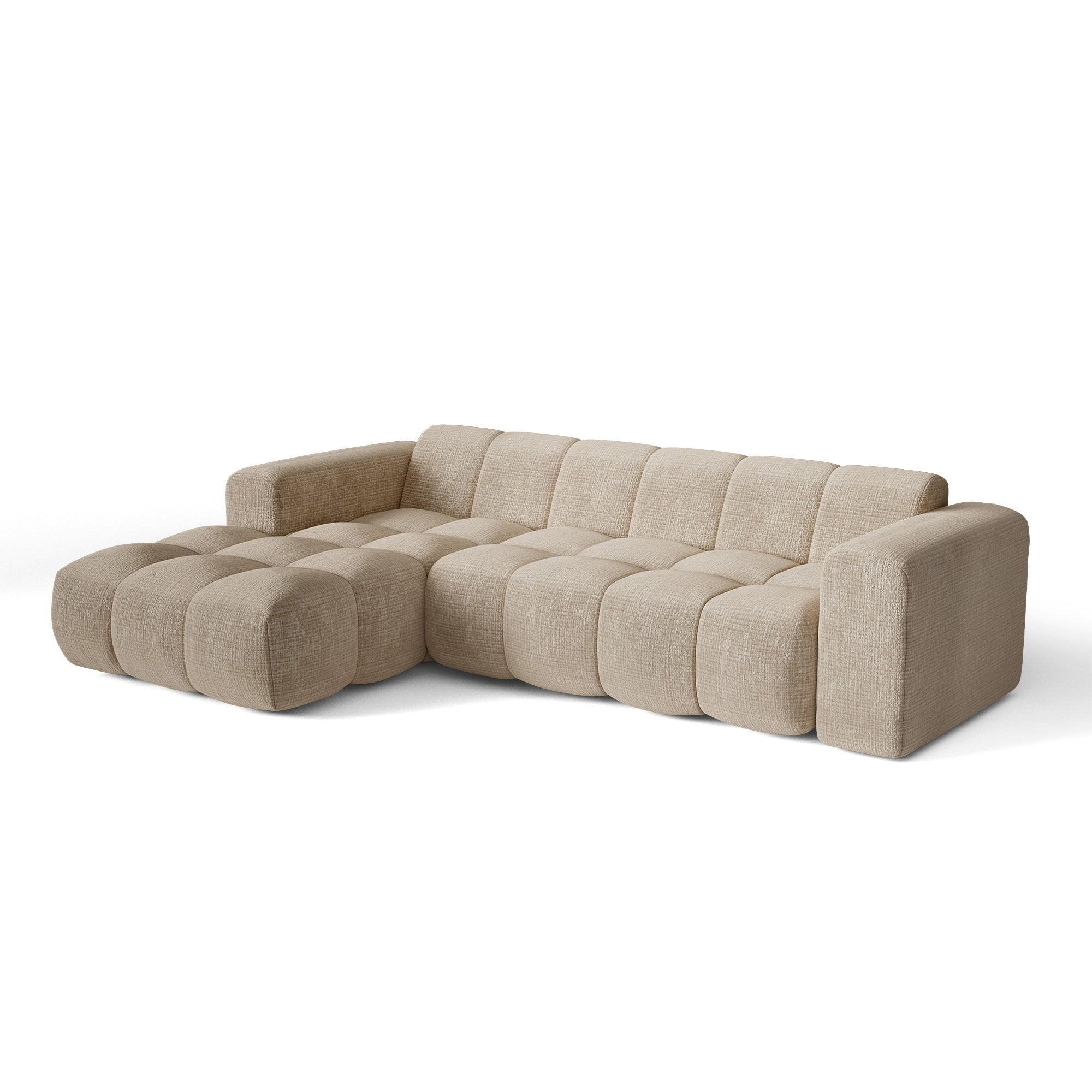 ECKSOFA (links) BLOOM Geprägter Samt Beige 290cm - Beige, Textil (290/164cm) - Premium Interiors