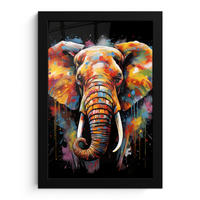 GERAHMTES BILD Elefant - Graffiti - Schwarz - Tiere - Farben 20x30 cm - Schwarz, Papier (20/30cm) - MuchoWow
