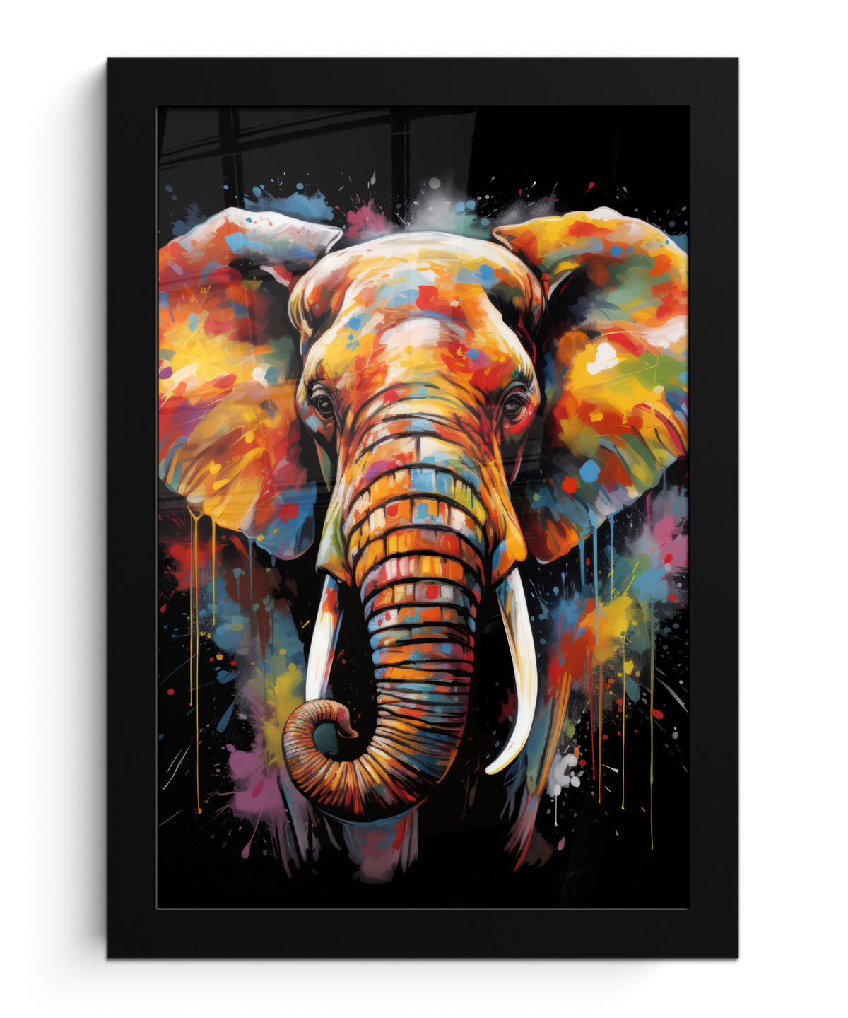 GERAHMTES BILD Elefant - Graffiti - Schwarz - Tiere - Farben 20x30 cm - Schwarz, Papier (20/30cm) - MuchoWow