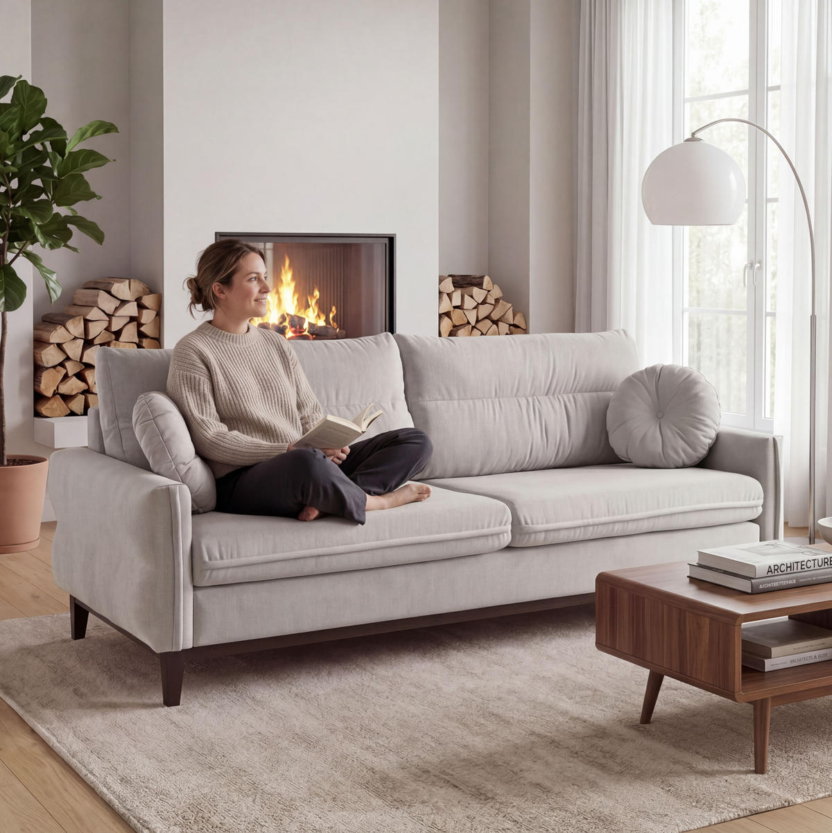 SOFA 2-SITZER Belweder, 220 cm, Beige, Veloursstoff - Wengefarben/Beige, Holz/Textil (218/95/94cm) - Beautysofa