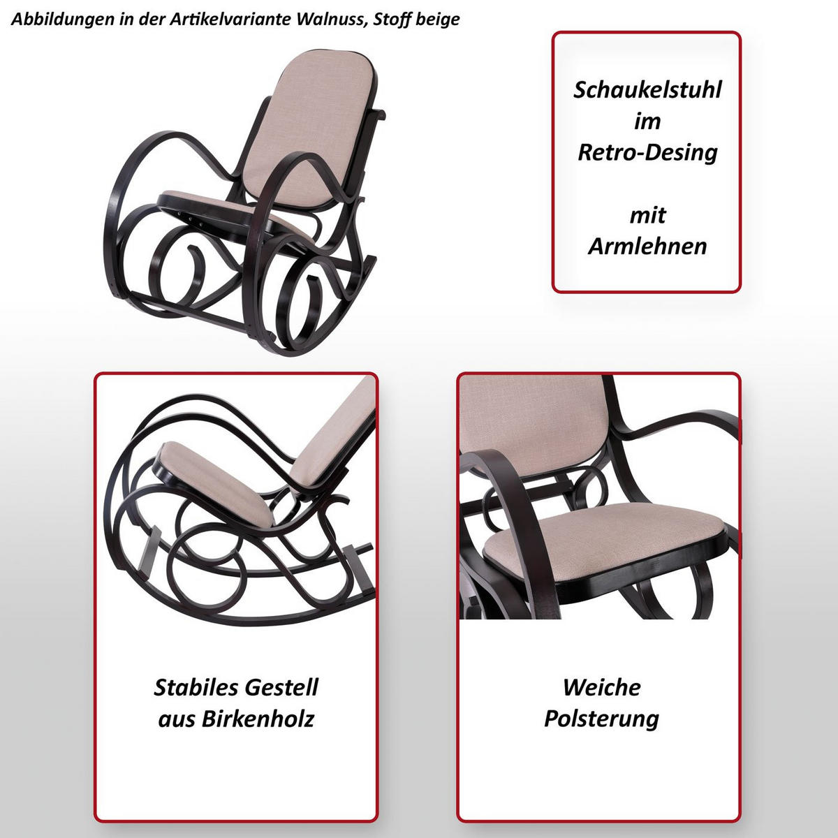 SCHAUKELSTUHL Eiche Dekor, Beige - Eichefarben/Beige, Holz (55/90/96cm) - MCW