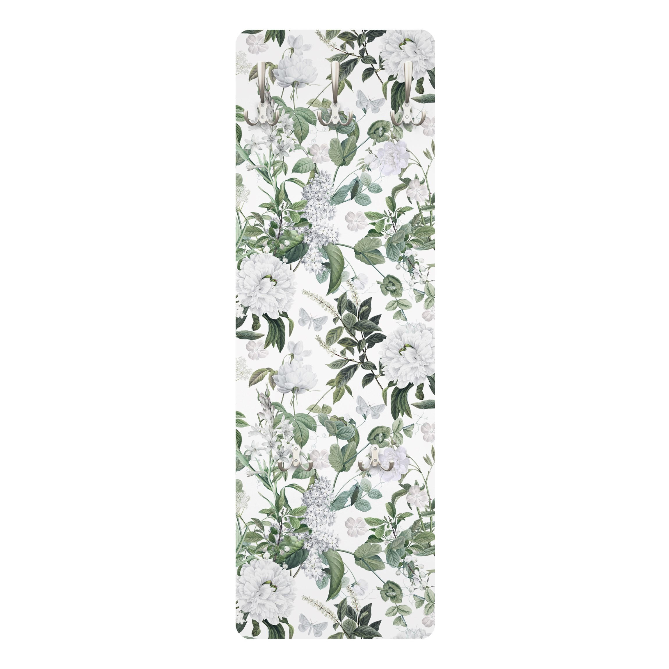 WANDGARDEROBE - Weiße Blüten und Schmetterlinge 34/105 cm - Weiß, Holzwerkstoff (34/105/1.6cm) - Bilderwelten