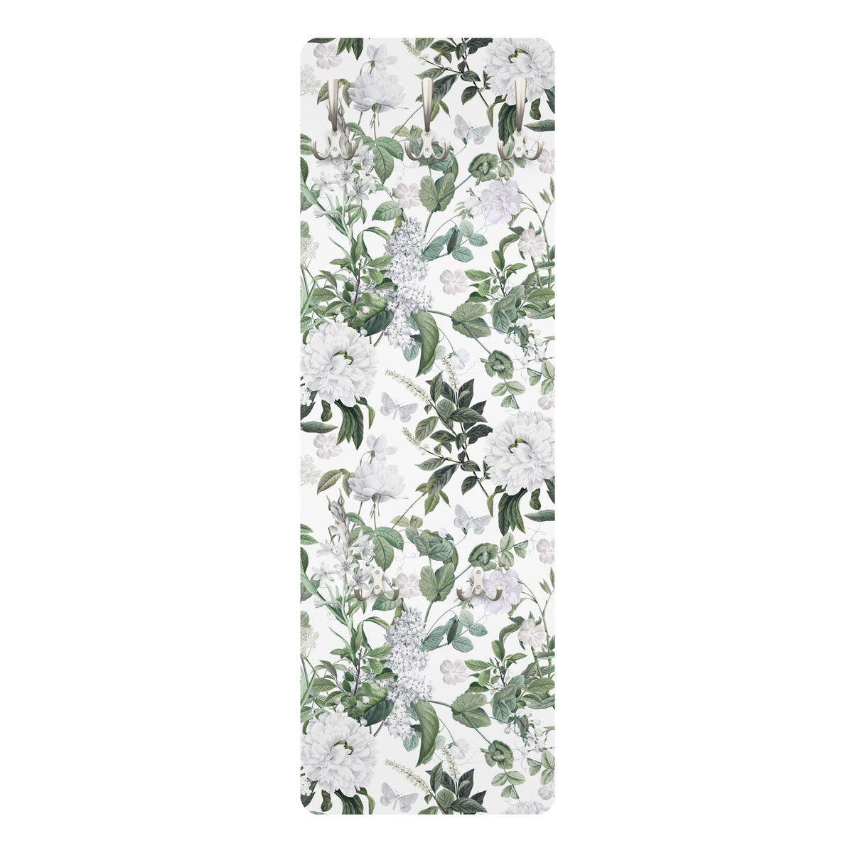WANDGARDEROBE - Weiße Blüten und Schmetterlinge 34/105 cm - Weiß, Holzwerkstoff (34/105/1.6cm) - Bilderwelten