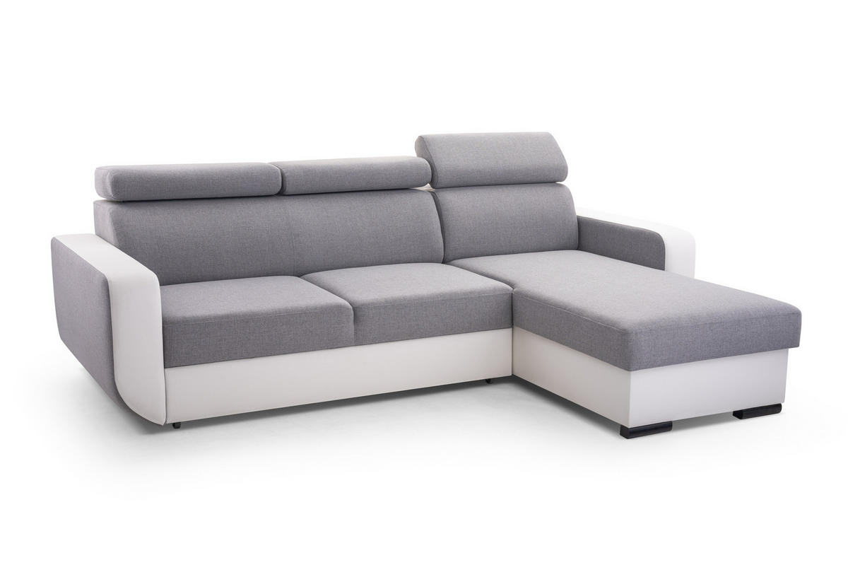 ECKSOFA - Pedro - Hellgrau + Weiß - Hellgrau/Weiß, Textil (236/165cm) - Möblo